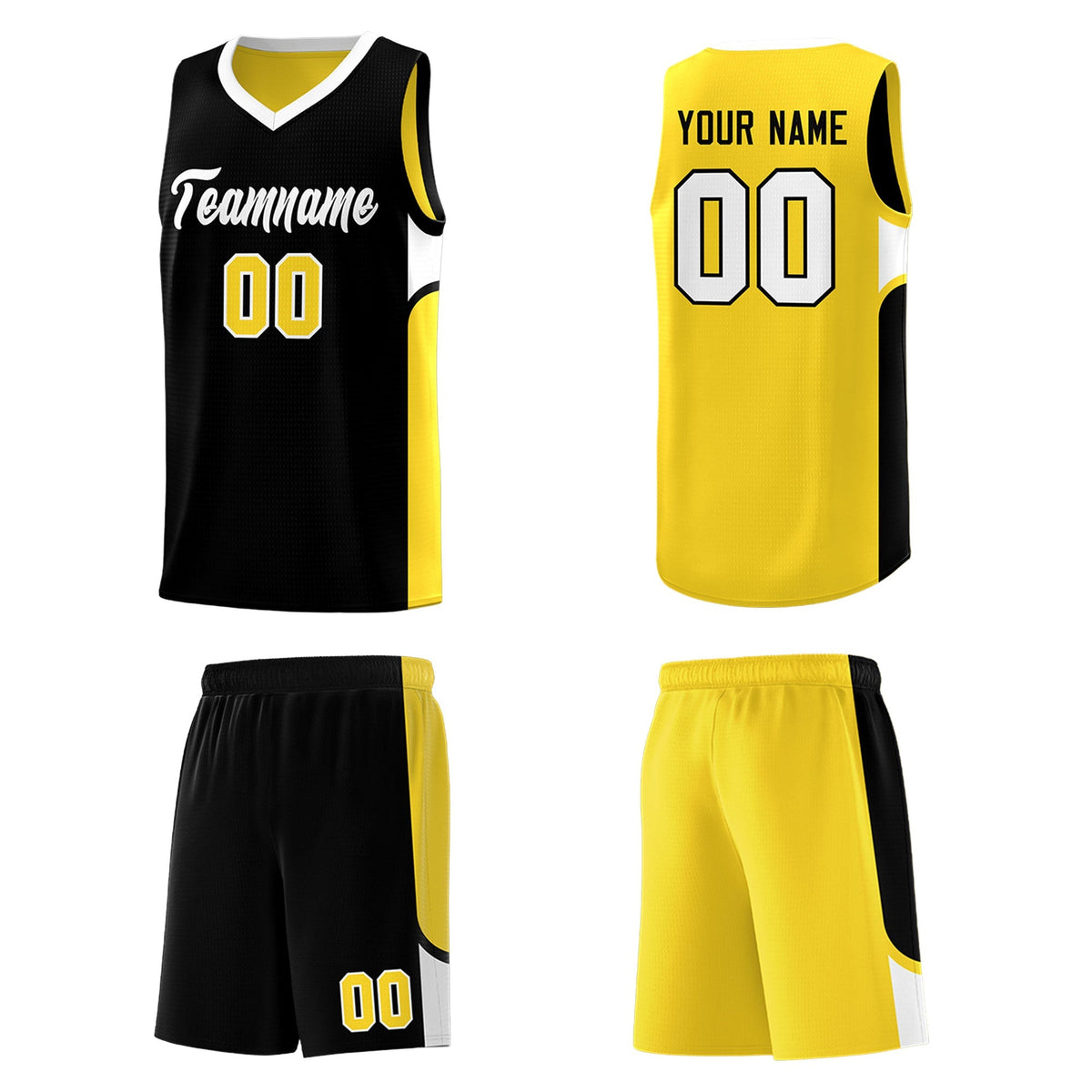 Custom Black Gold Side U-shaped Patttern Double Side Sports Uniform Basketball Jersey|KXKSHOP