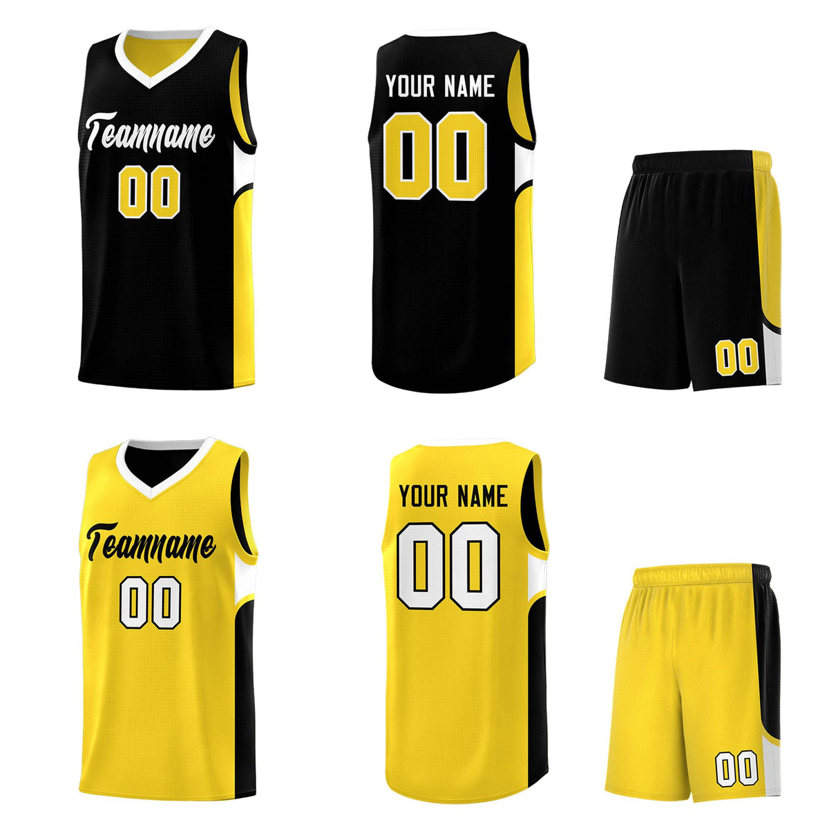Custom Black Gold Side U-shaped Patttern Double Side Sports Uniform Basketball Jersey|KXKSHOP