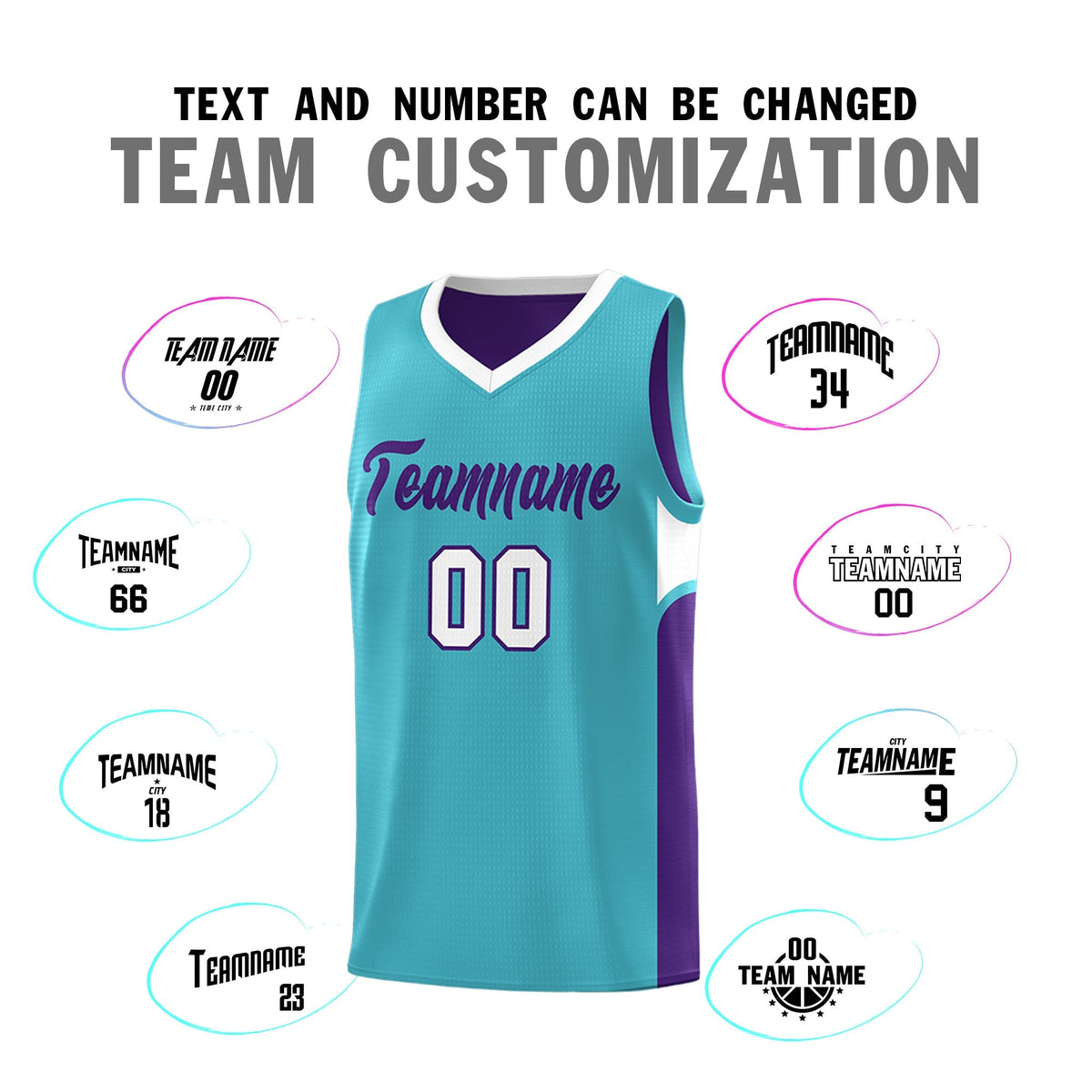 Custom Sky Blue Purple Side U-shaped Patttern Double Side Sports Uniform Basketball Jersey|KXKSHOP