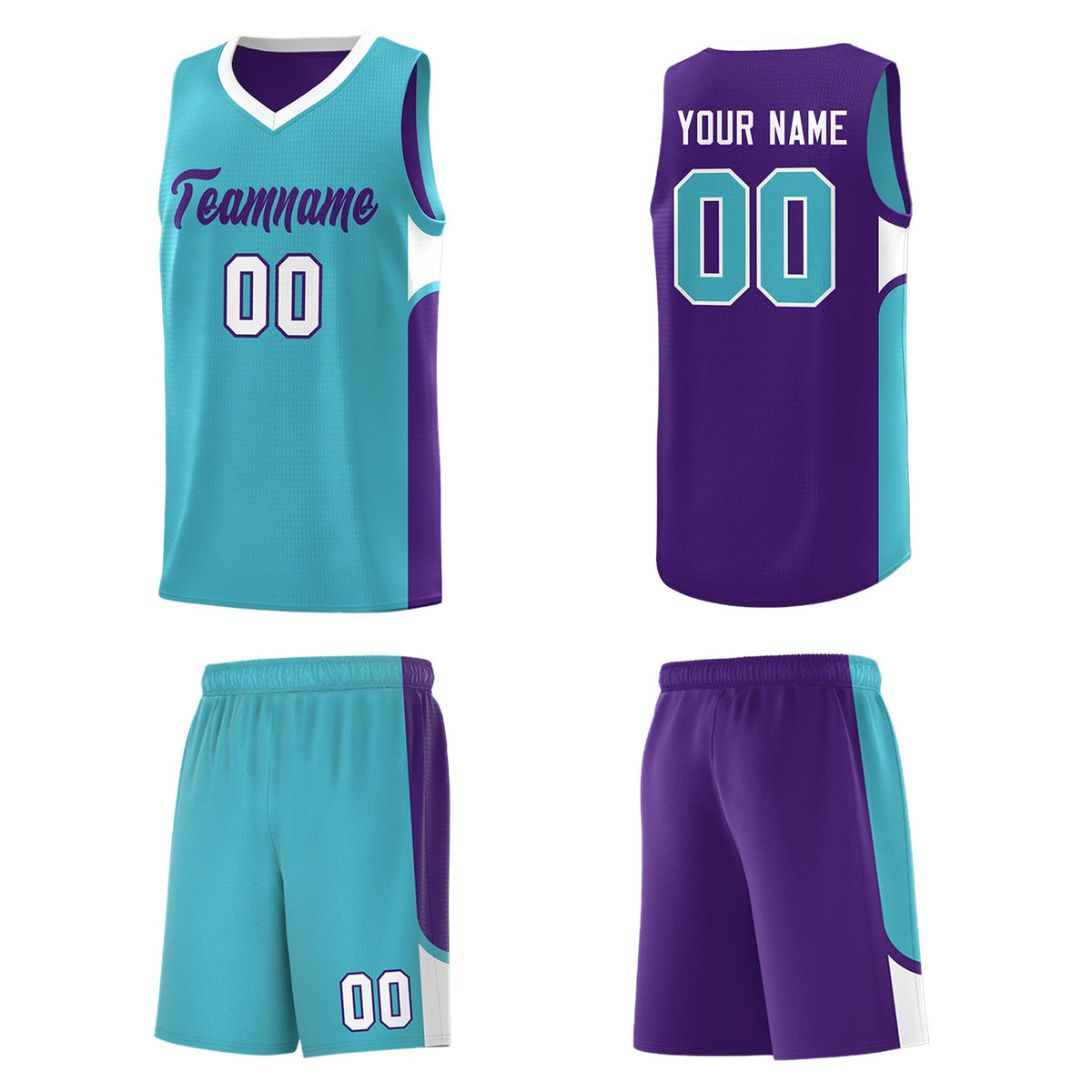 Custom Sky Blue Purple Side U-shaped Patttern Double Side Sports Uniform Basketball Jersey|KXKSHOP