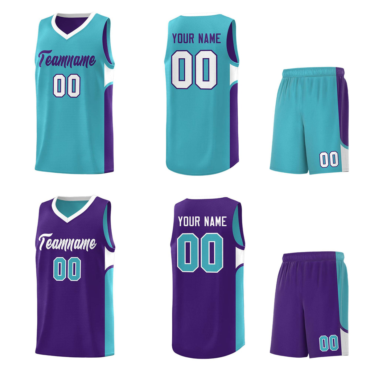 Custom Sky Blue Purple Side U-shaped Patttern Double Side Sports Uniform Basketball Jersey|KXKSHOP