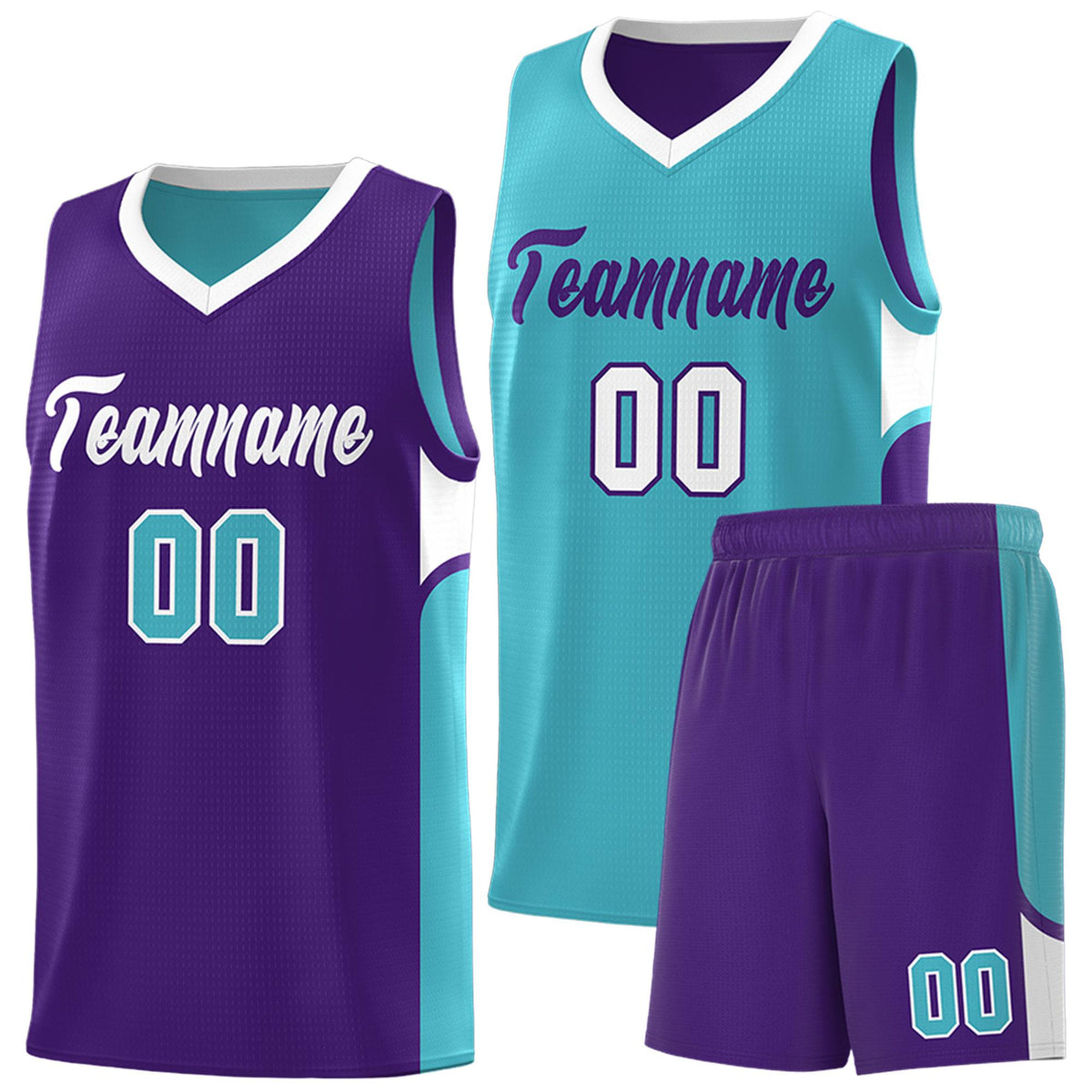 Custom Sky Blue Purple Side U-shaped Patttern Double Side Sports Uniform Basketball Jersey|KXKSHOP