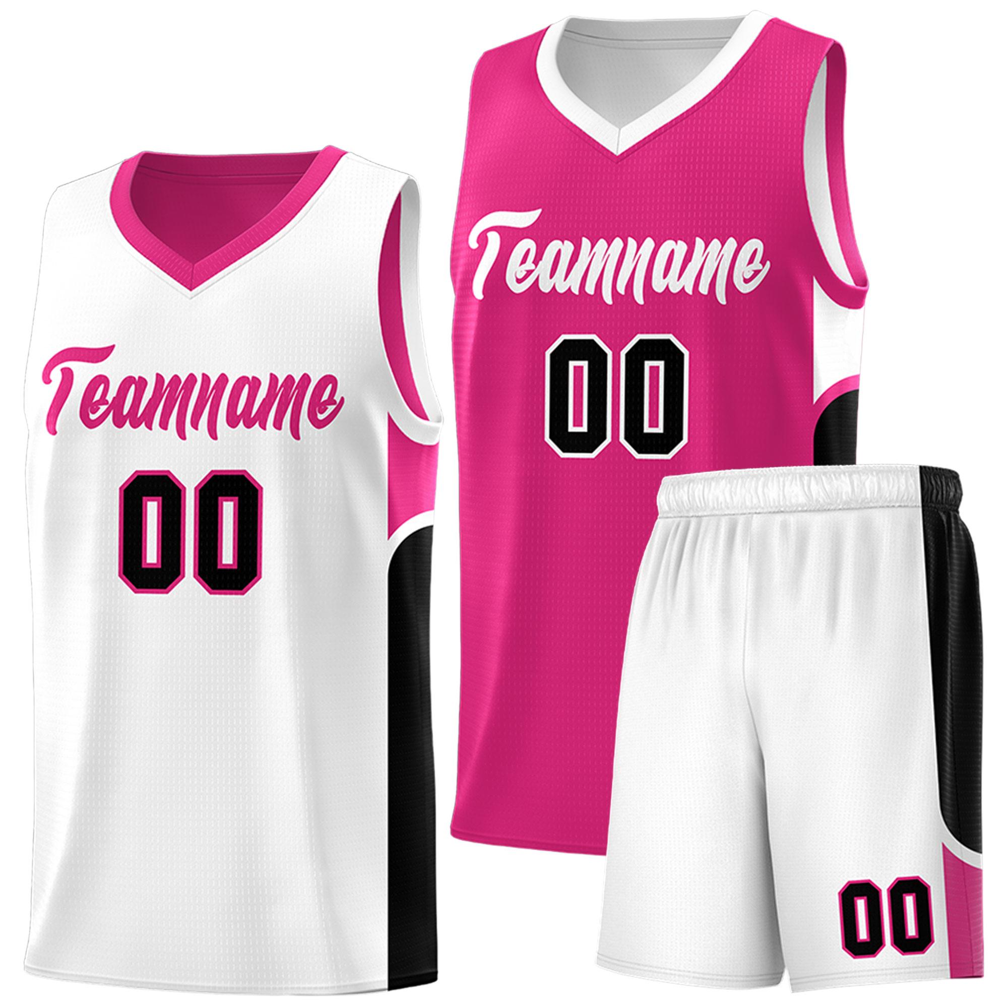 Custom Pink White Side U-shaped Patttern Double Side Sports Uniform Basketball Jersey|KXKSHOP