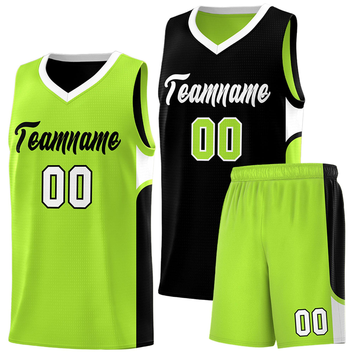 Custom Black Neon Green Side U-shaped Patttern Double Side Sports Uniform Basketball Jersey|KXKSHOP