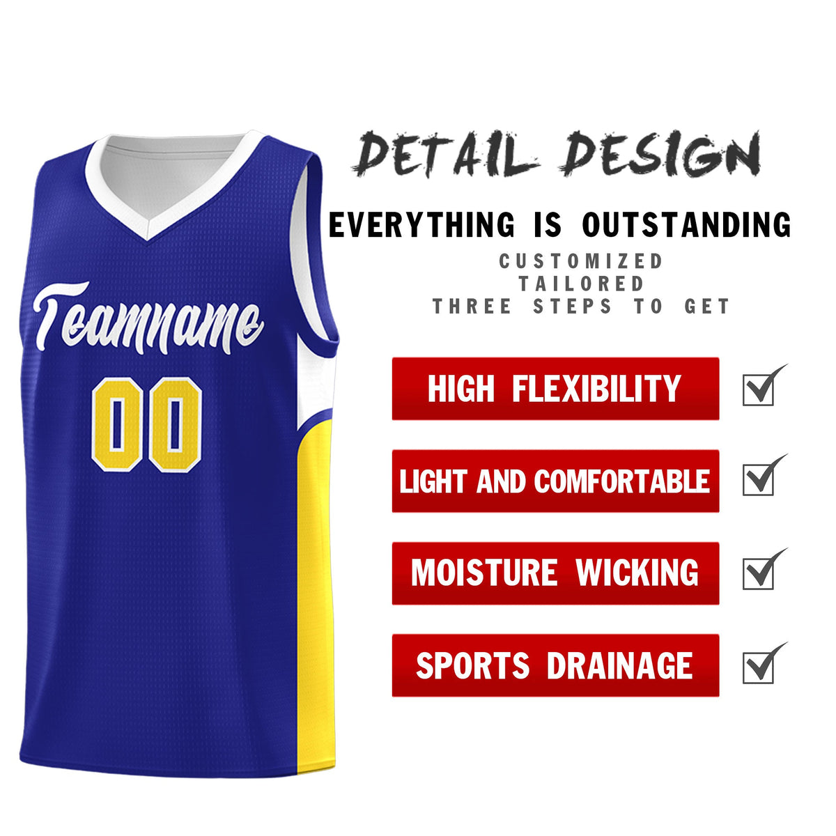Custom Royal White Side U-shaped Patttern Double Side Sports Uniform Basketball Jersey|KXKSHOP