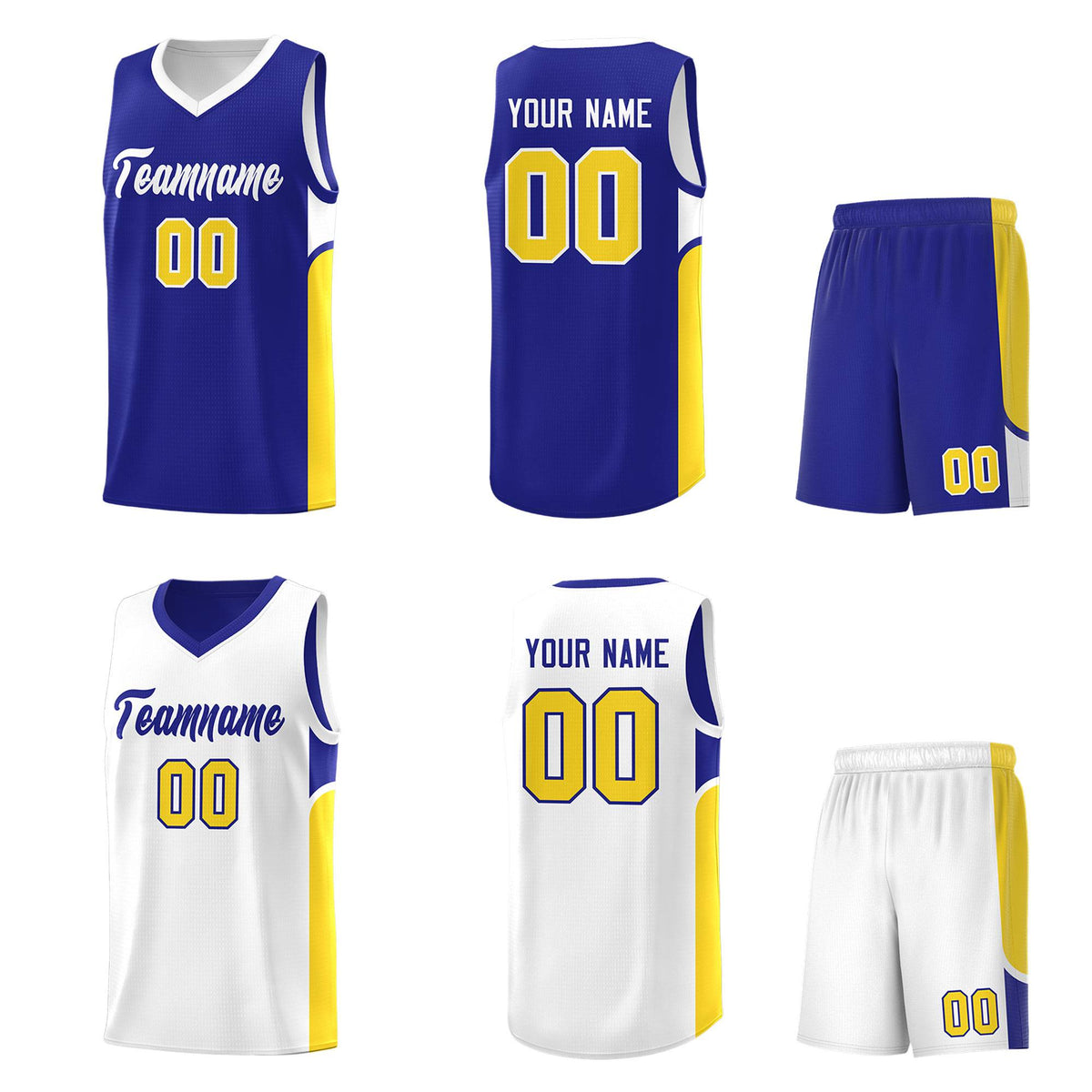 Custom Royal White Side U-shaped Patttern Double Side Sports Uniform Basketball Jersey|KXKSHOP
