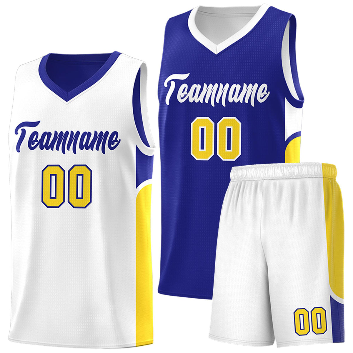 Custom Royal White Side U-shaped Patttern Double Side Sports Uniform Basketball Jersey|KXKSHOP