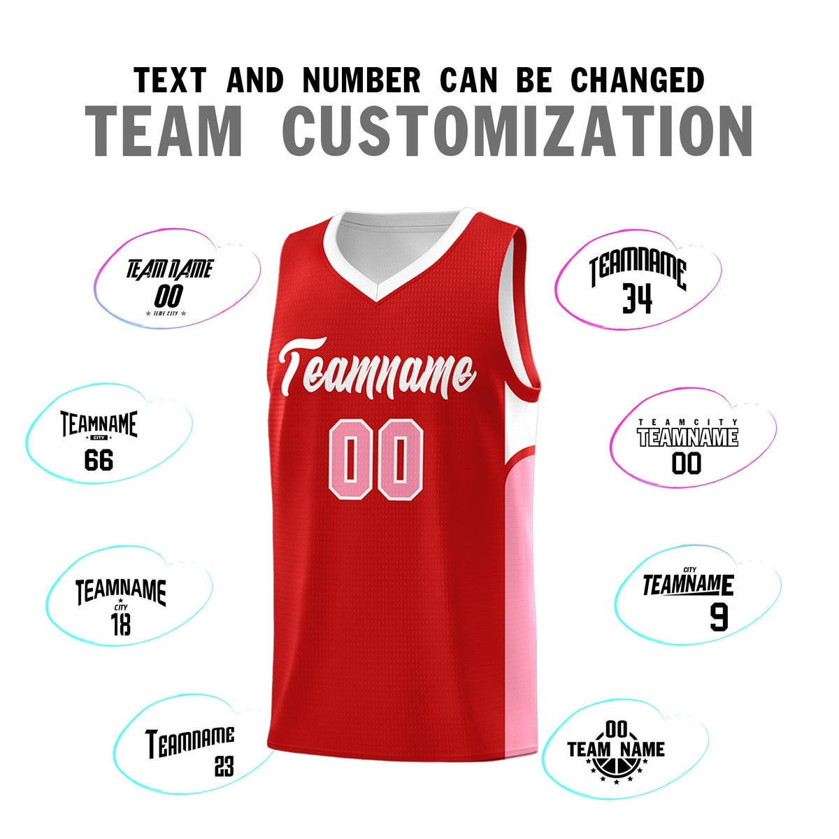 Custom Red White Side U-shaped Patttern Double Side Sports Uniform Basketball Jersey|KXKSHOP