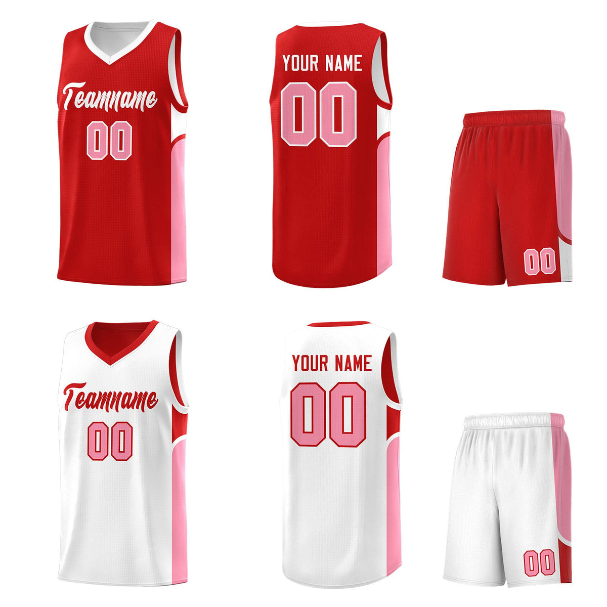 Custom Red White Side U-shaped Patttern Double Side Sports Uniform Basketball Jersey|KXKSHOP