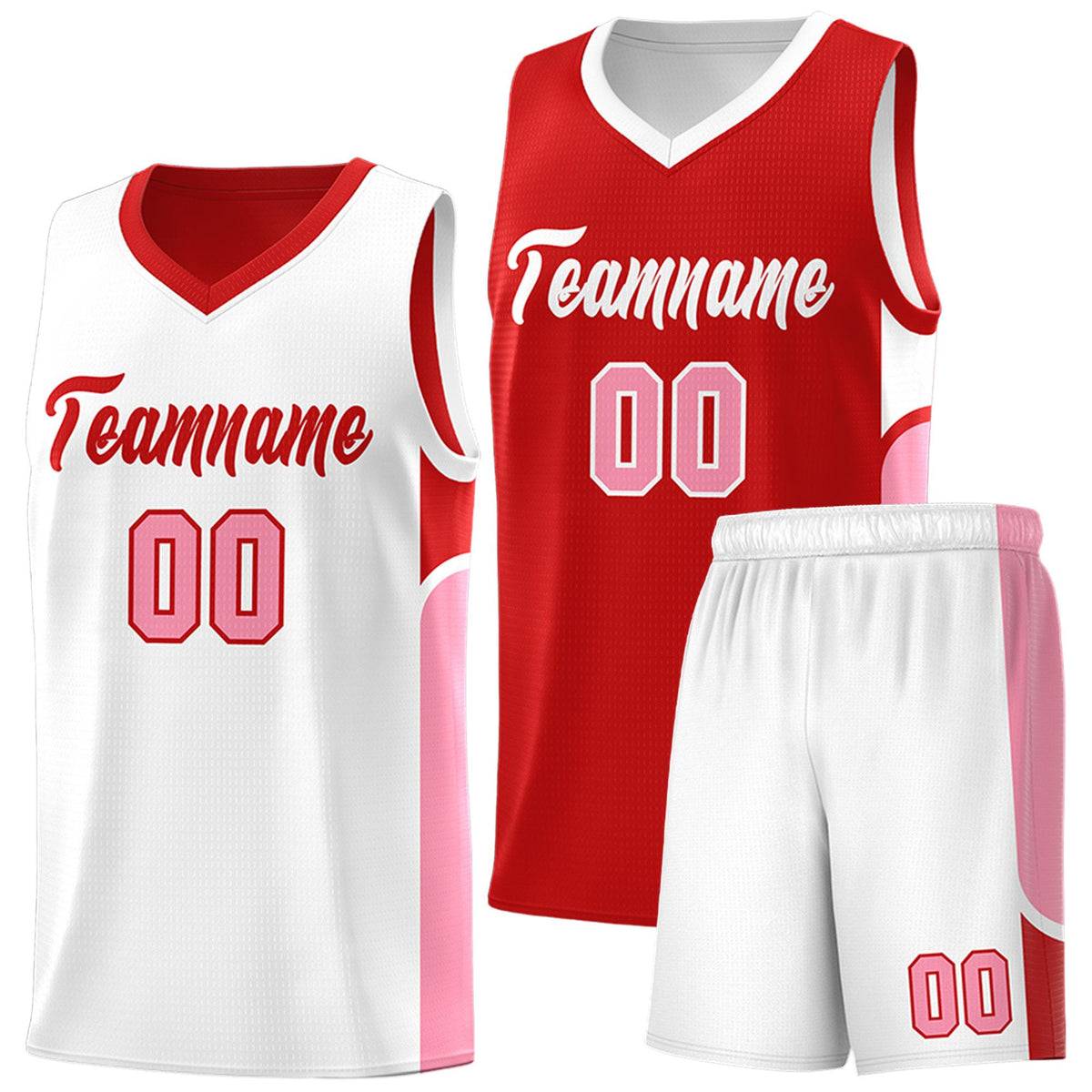 Custom Red White Side U-shaped Patttern Double Side Sports Uniform Basketball Jersey|KXKSHOP