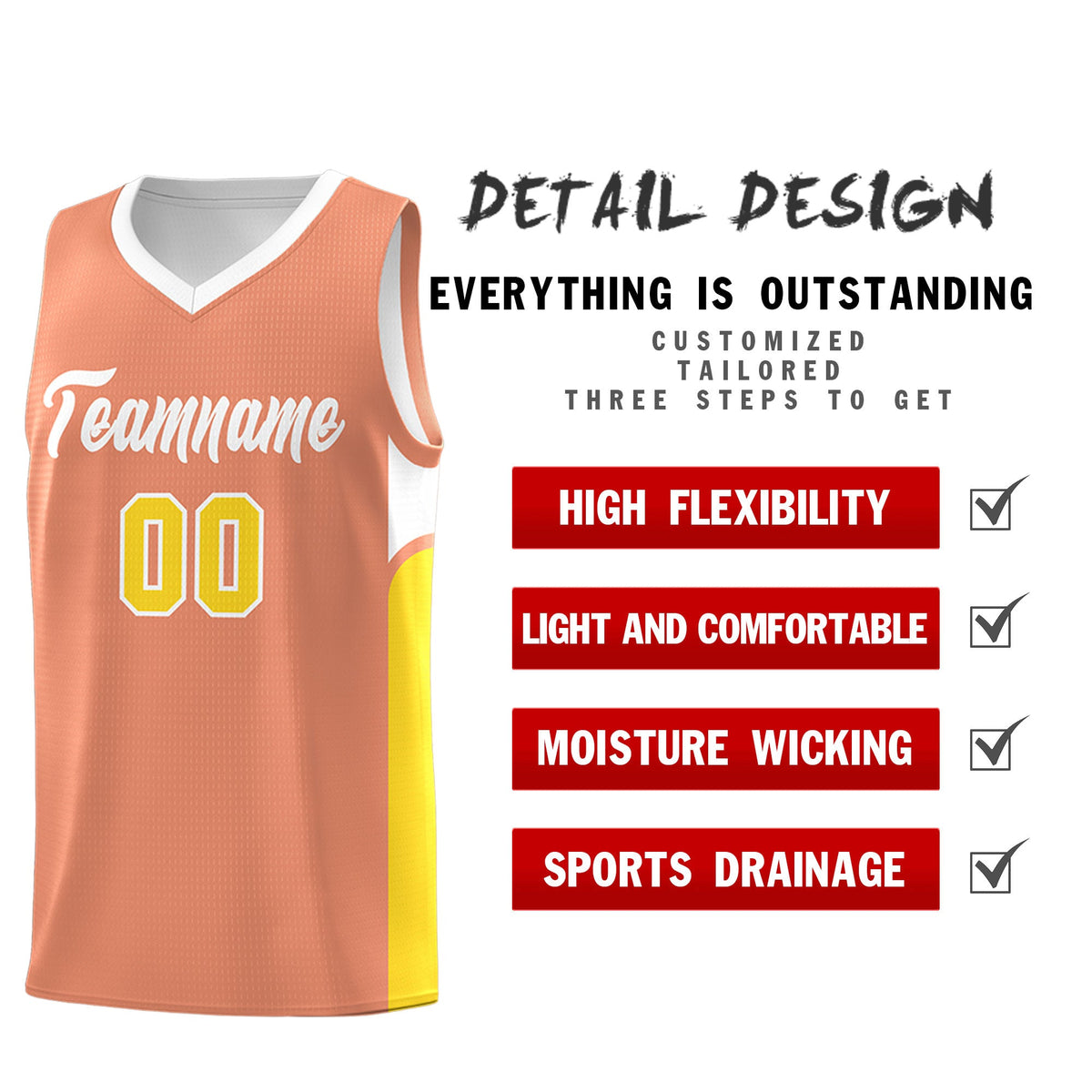 Custom Orange White Side U-shaped Patttern Double Side Sports Uniform Basketball Jersey|KXKSHOP