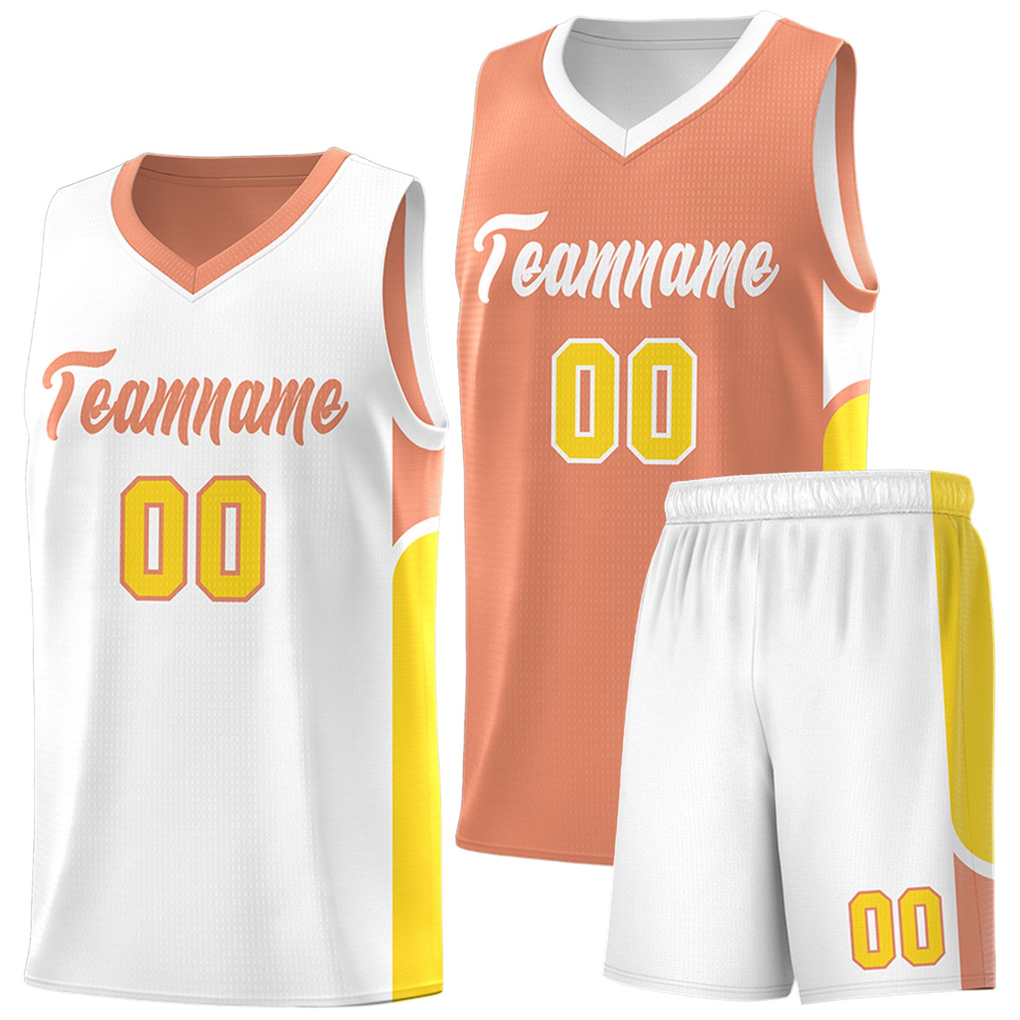 Custom Orange White Side U-shaped Patttern Double Side Sports Uniform Basketball Jersey|KXKSHOP