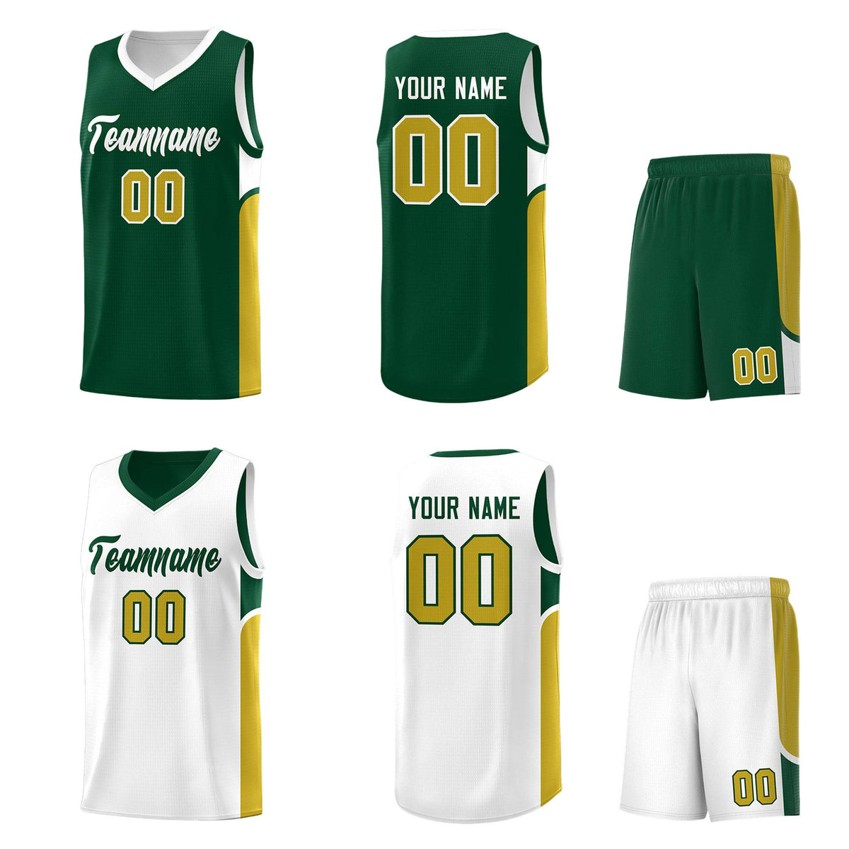 Custom Green White Side U-shaped Patttern Double Side Sports Uniform Basketball Jersey|KXKSHOP