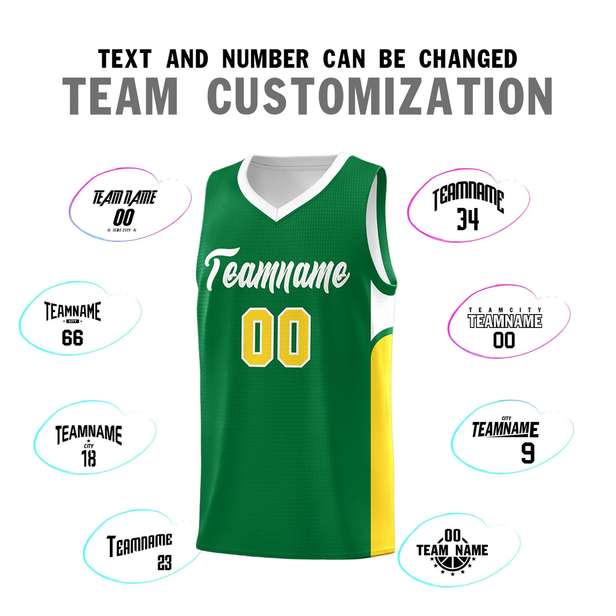 Custom Kelly Green White Side U-shaped Patttern Double Side Sports Uniform Basketball Jersey|KXKSHOP