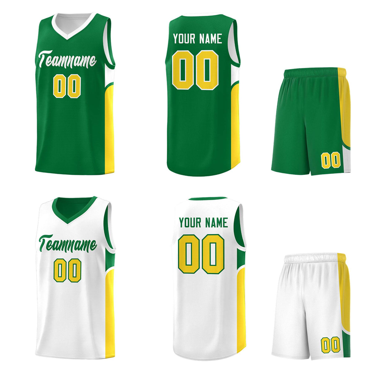 Custom Kelly Green White Side U-shaped Patttern Double Side Sports Uniform Basketball Jersey|KXKSHOP