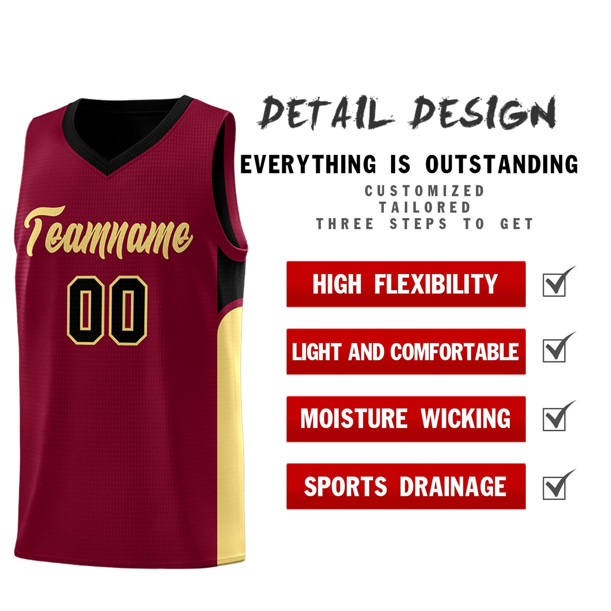 Custom Crimson Black Side U-shaped Patttern Double Side Sports Uniform Basketball Jersey|KXKSHOP