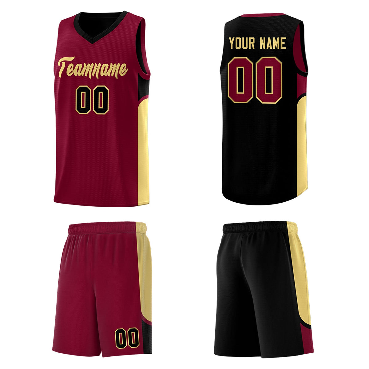 Custom Crimson Black Side U-shaped Patttern Double Side Sports Uniform Basketball Jersey|KXKSHOP