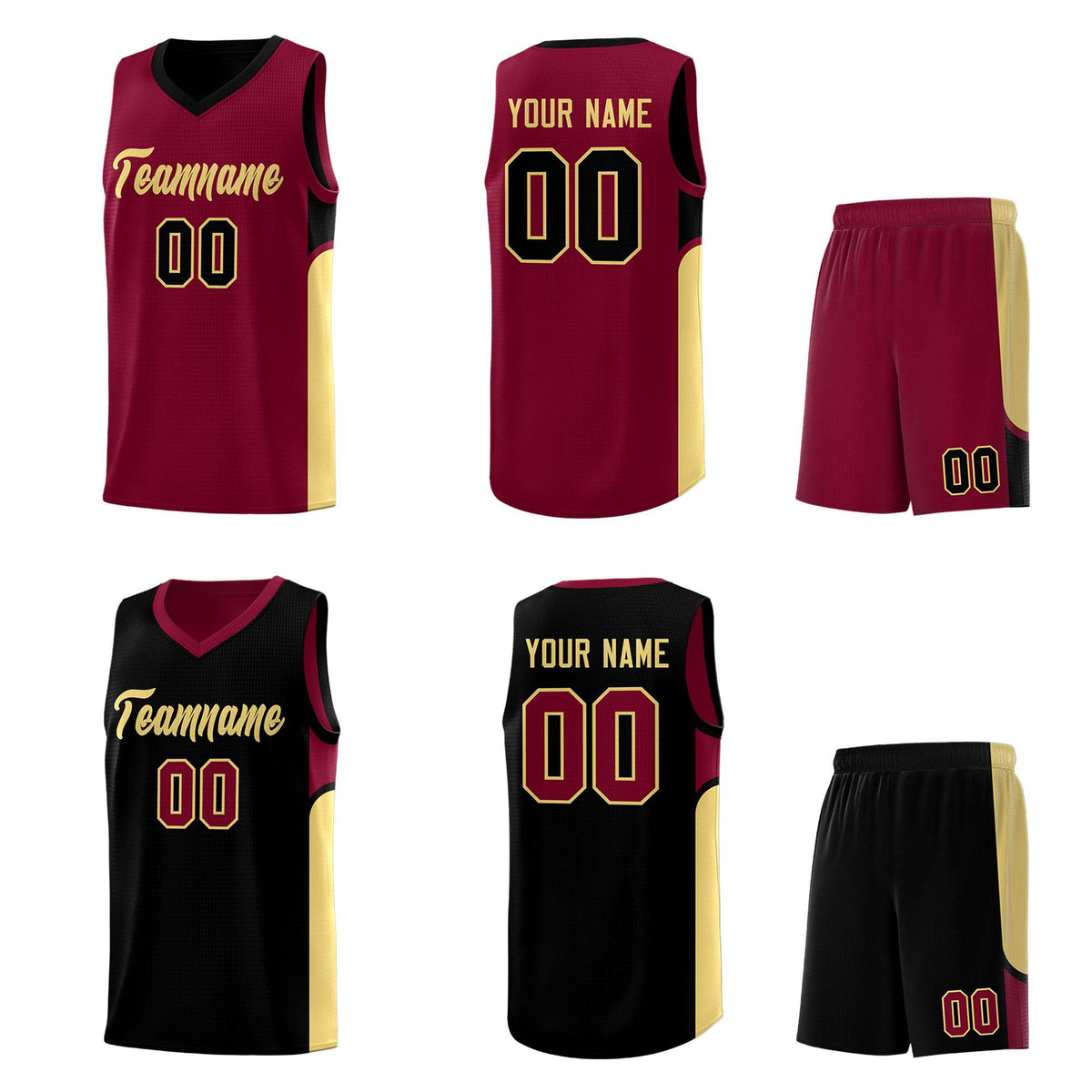 Custom Crimson Black Side U-shaped Patttern Double Side Sports Uniform Basketball Jersey|KXKSHOP