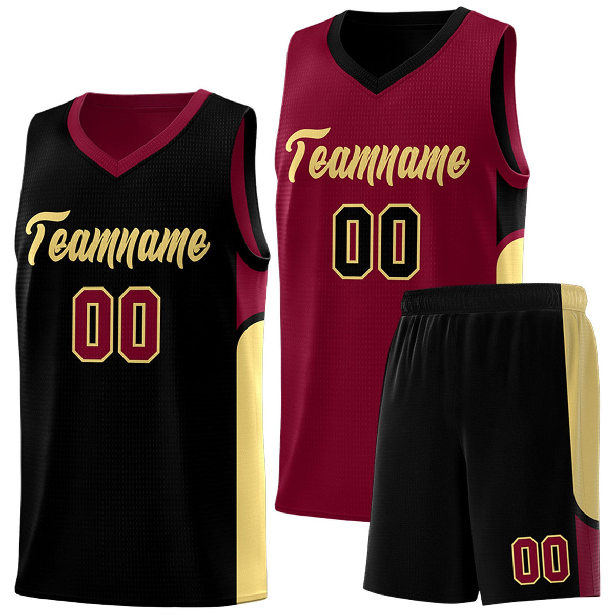 Custom Crimson Black Side U-shaped Patttern Double Side Sports Uniform Basketball Jersey|KXKSHOP