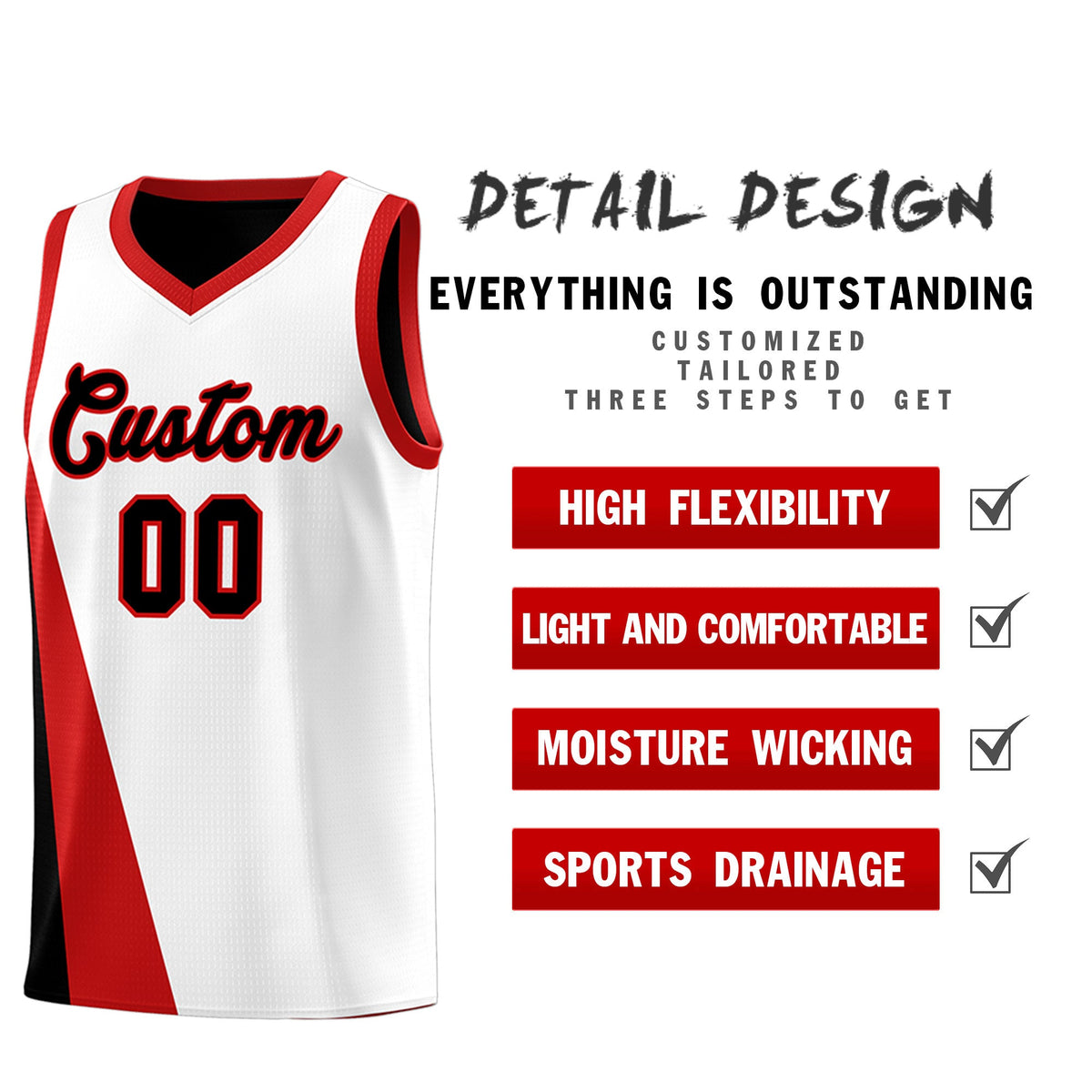 Custom White Black Slanting Two Lines Color Block Sports Uniform Basketball Jersey