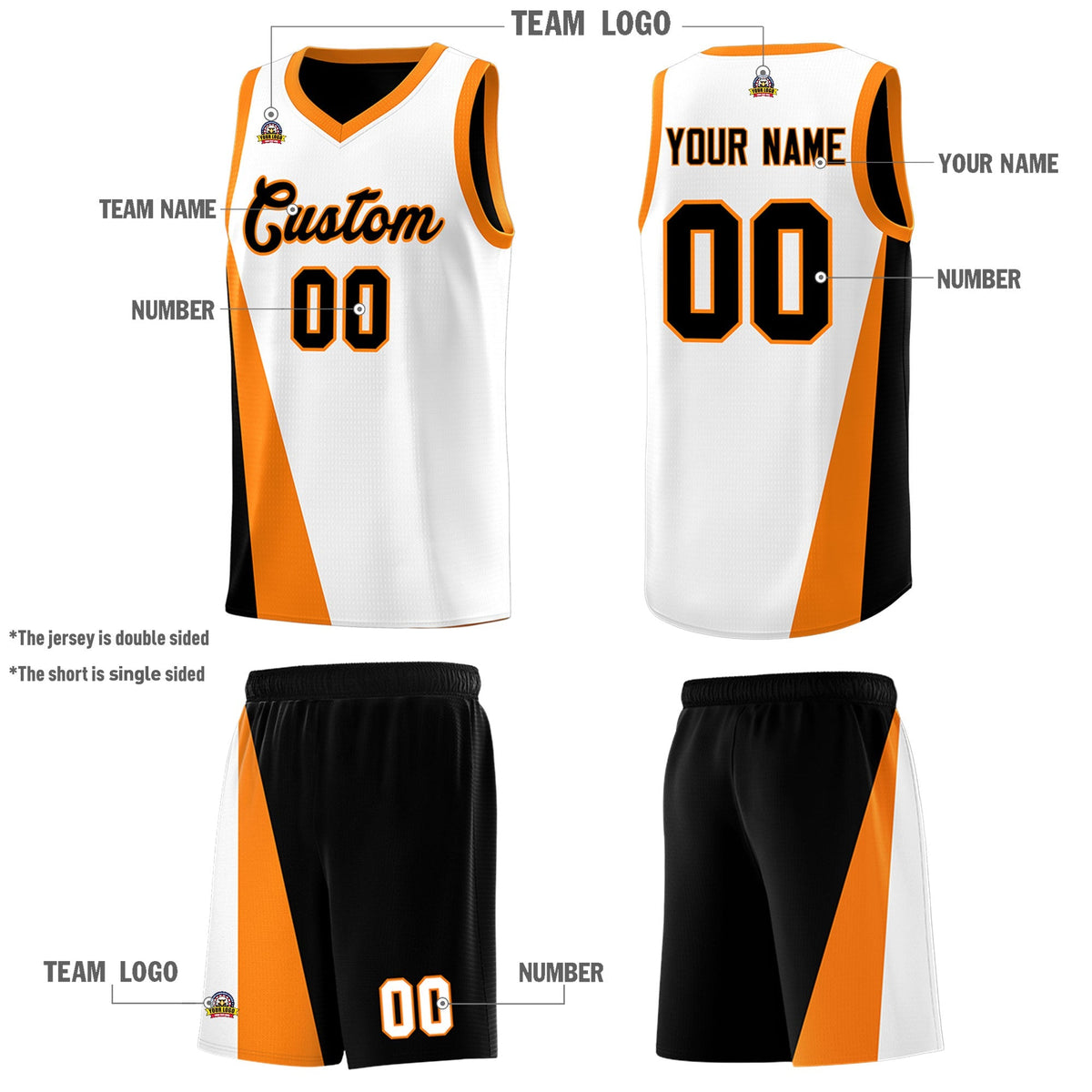 Custom White Black Slanting Two Lines Color Block Sports Uniform Basketball Jersey