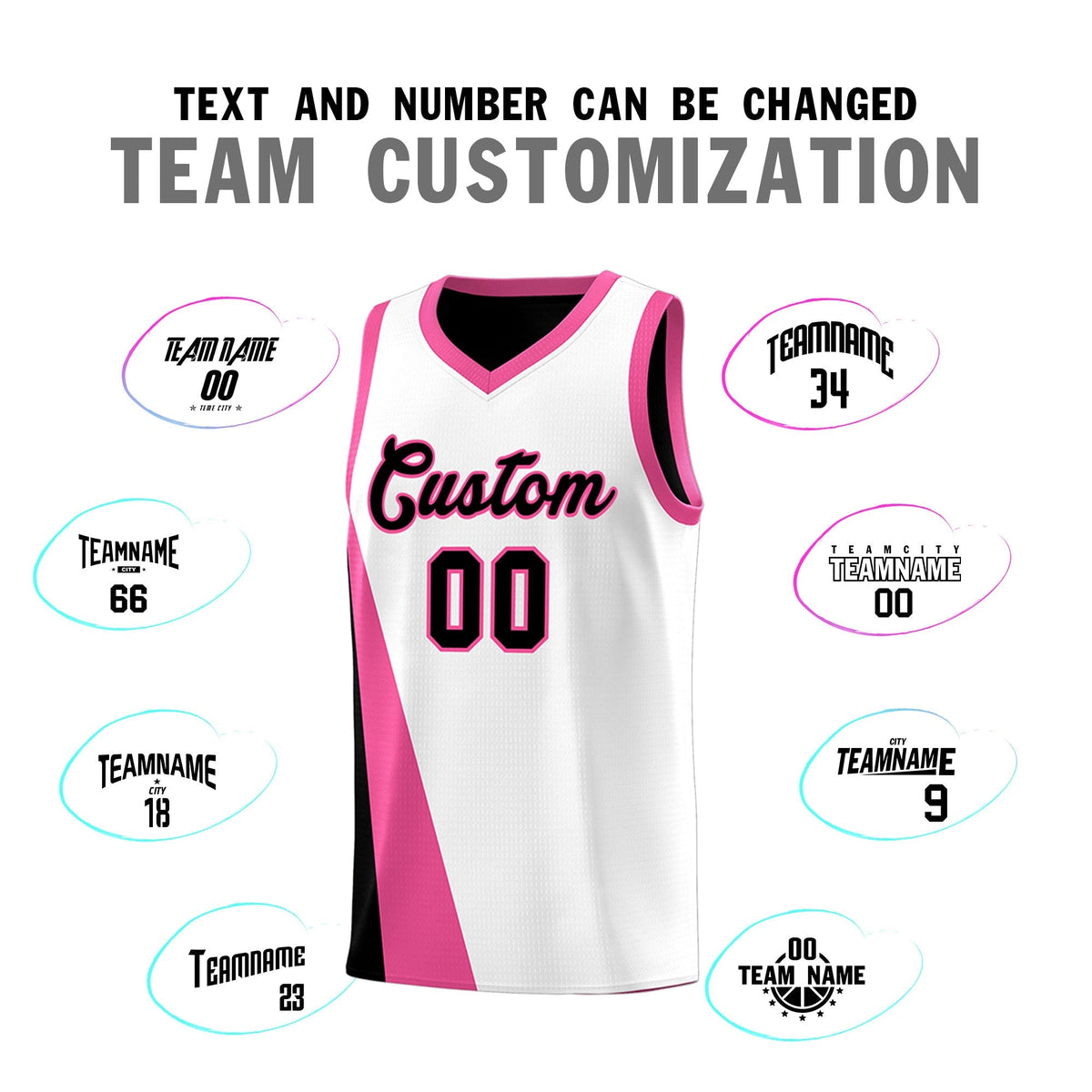 Custom White Black Slanting Two Lines Color Block Sports Uniform Basketball Jersey