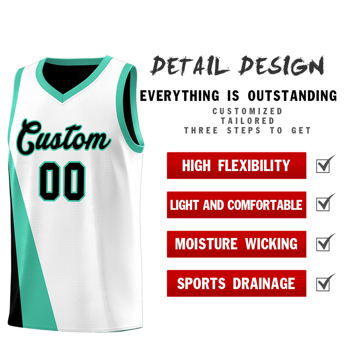 Custom White Black Slanting Two Lines Color Block Sports Uniform Basketball Jersey