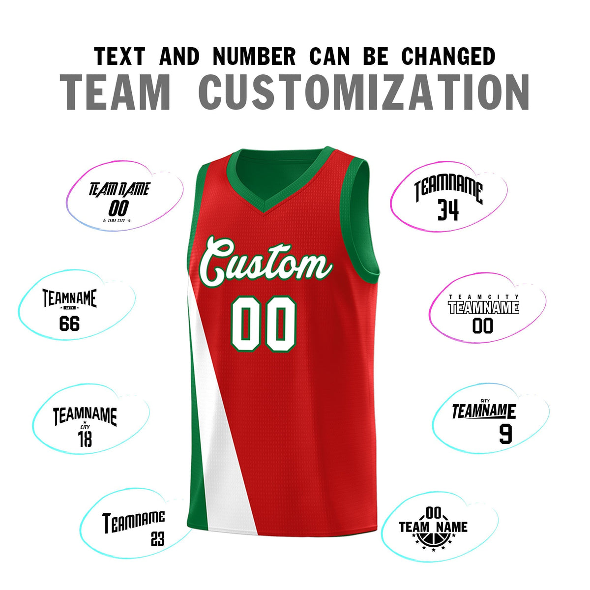 Custom Red Kelly Green Slanting Two Lines Color Block Sports Uniform Basketball Jersey