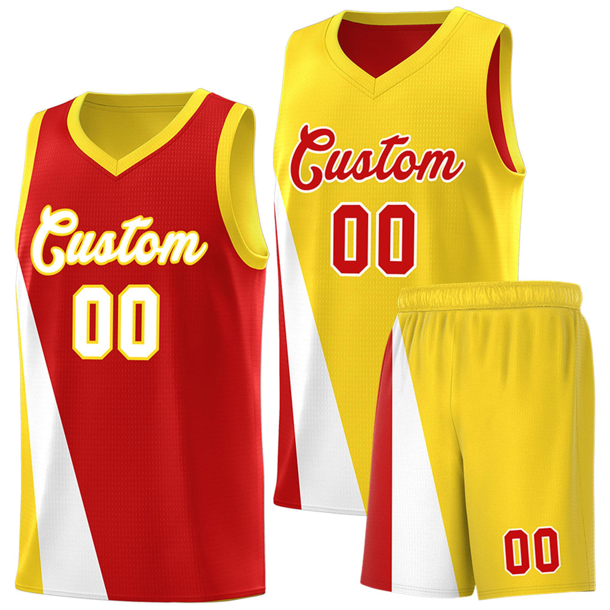 Custom Red Gold Slanting Two Lines Color Block Sports Uniform Basketball Jersey