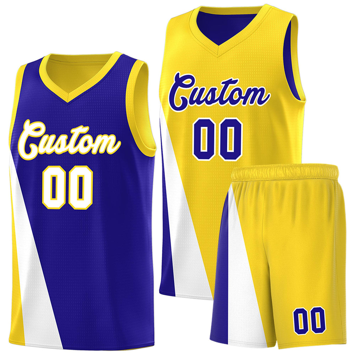 Custom Royal Gold Slanting Two Lines Color Block Sports Uniform Basketball Jersey