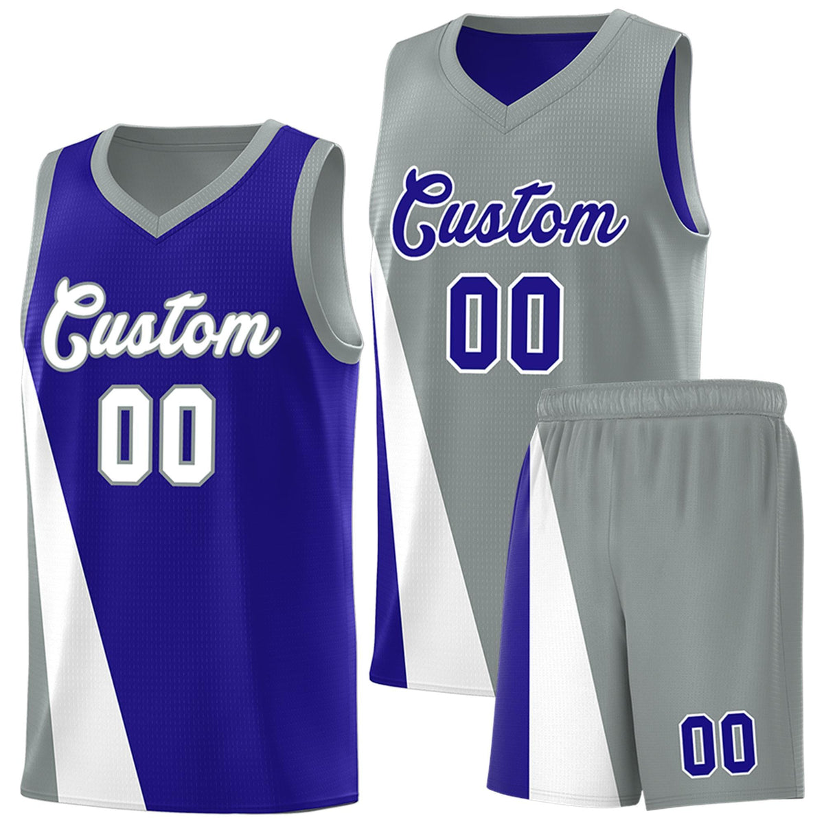 Custom Royal Gray Slanting Two Lines Color Block Sports Uniform Basketball Jersey