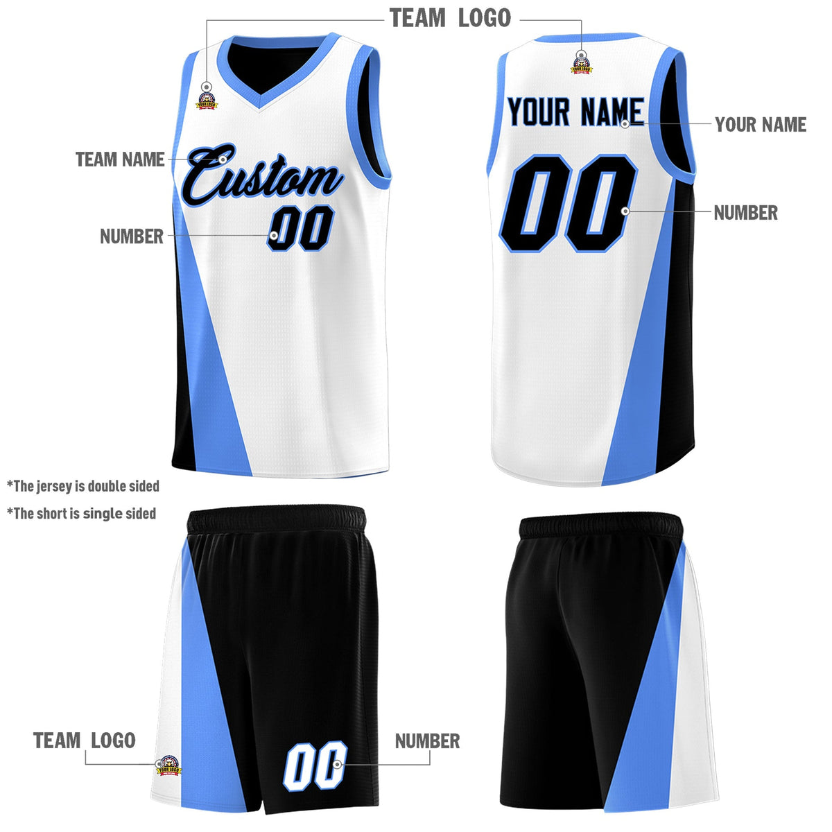 Custom White Black Slanting Two Lines Color Block Sports Uniform Basketball Jersey