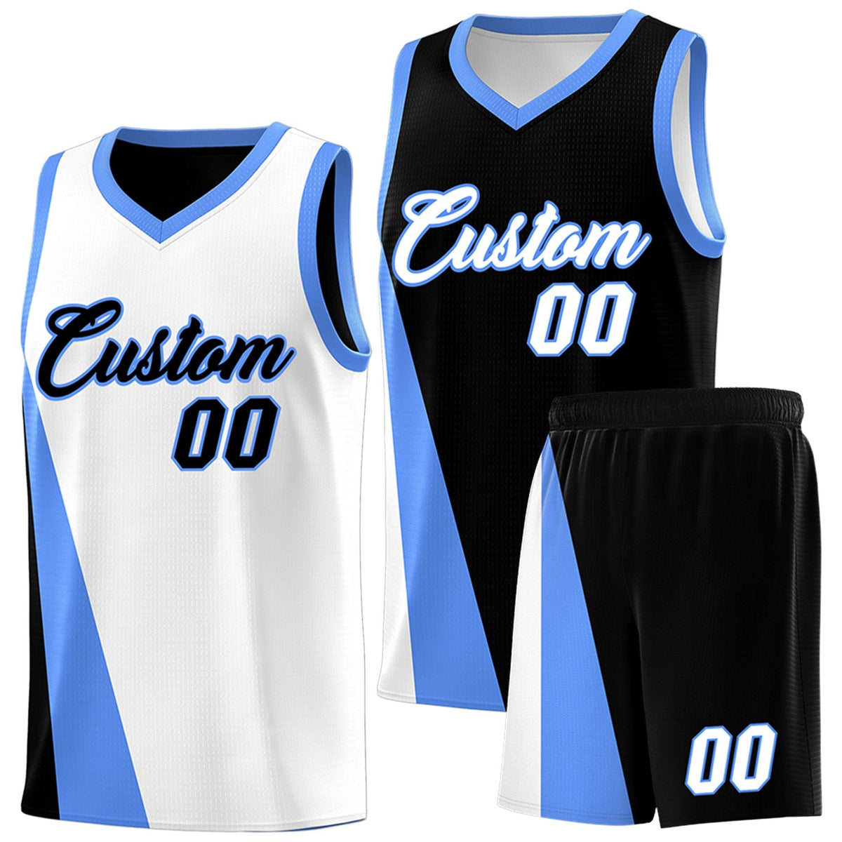 Custom White Black Slanting Two Lines Color Block Sports Uniform Basketball Jersey