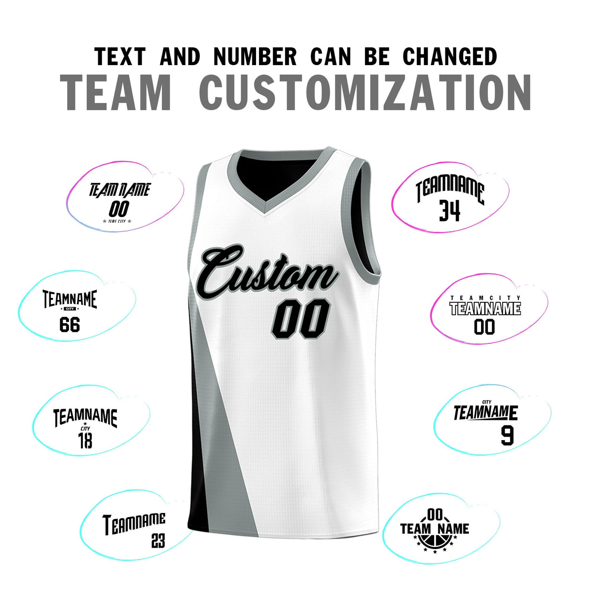 Custom White Black Slanting Two Lines Color Block Sports Uniform Basketball Jersey