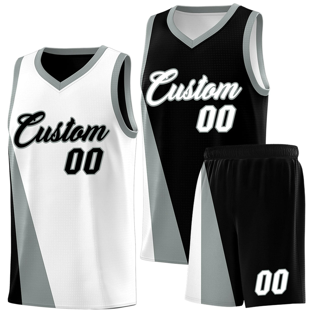 Custom White Black Slanting Two Lines Color Block Sports Uniform Basketball Jersey