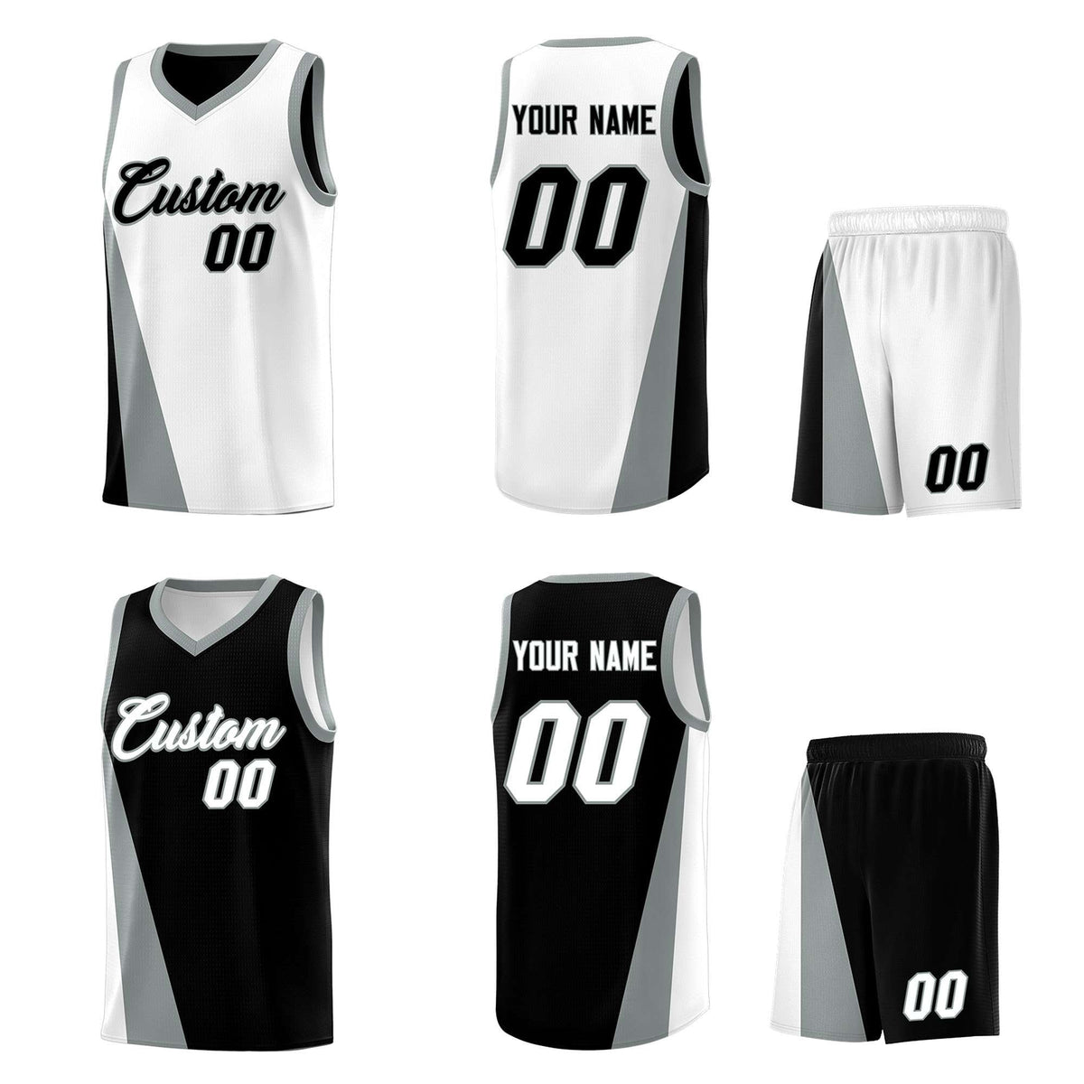 Custom White Black Slanting Two Lines Color Block Sports Uniform Basketball Jersey