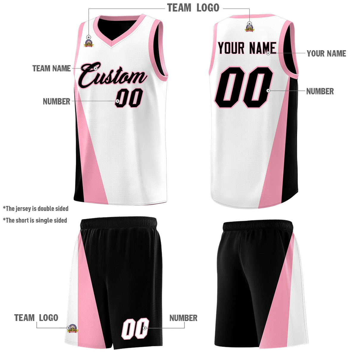 Custom White Black Slanting Two Lines Color Block Sports Uniform Basketball Jersey