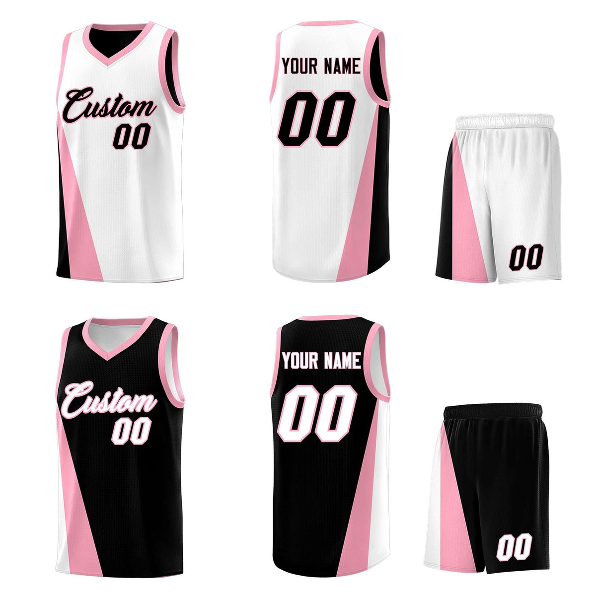 Custom White Black Slanting Two Lines Color Block Sports Uniform Basketball Jersey