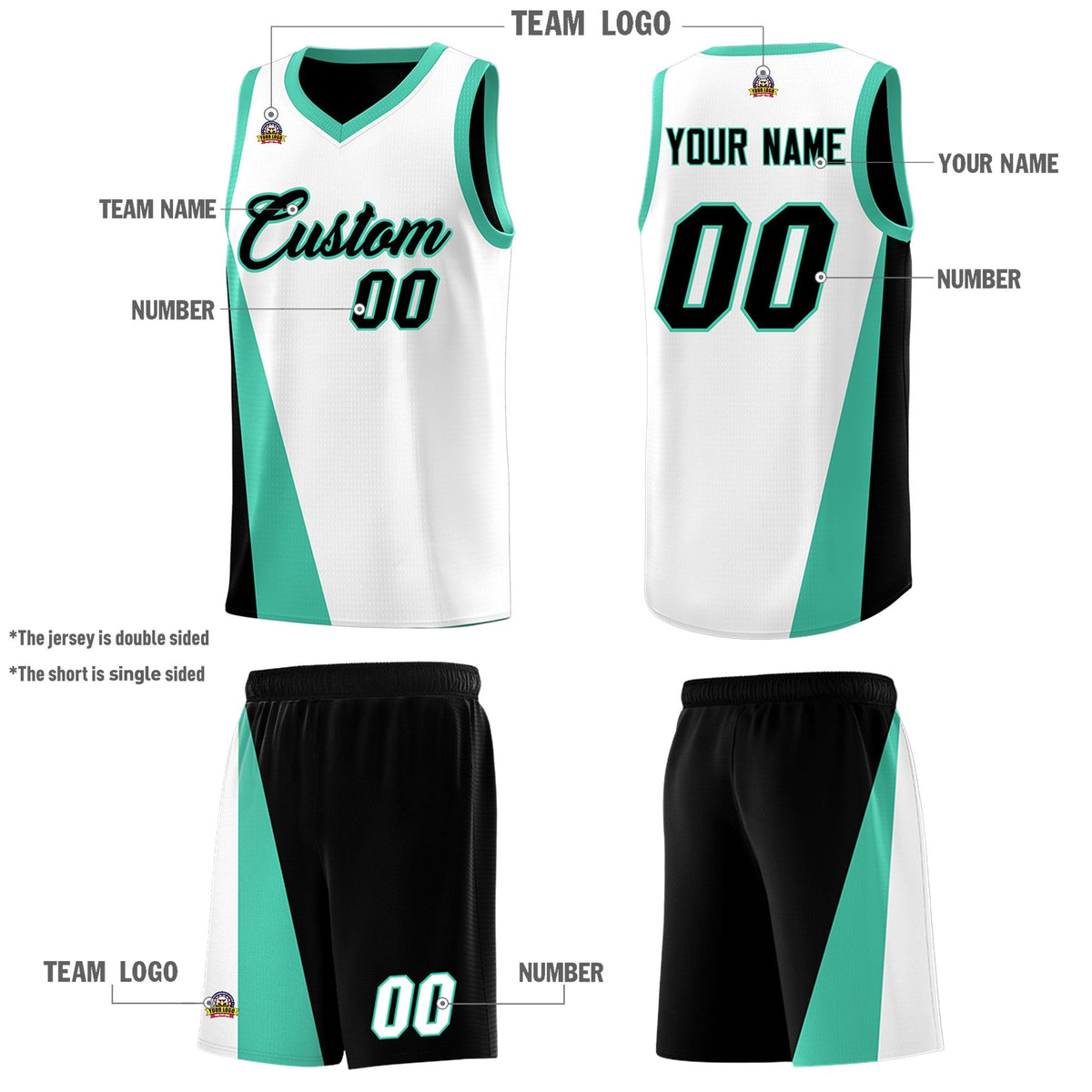 Custom White Black Slanting Two Lines Color Block Sports Uniform Basketball Jersey