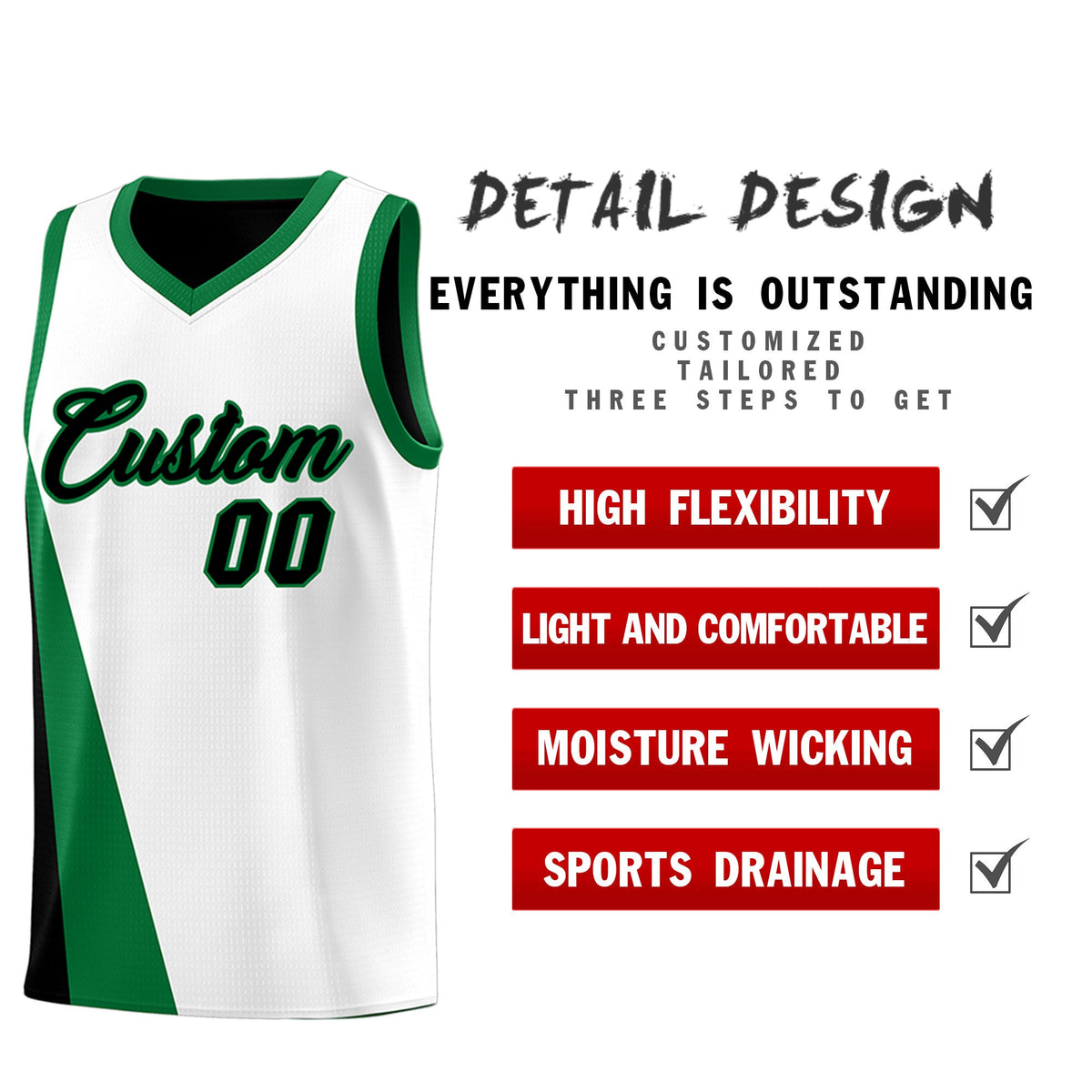 Custom White Black Slanting Two Lines Color Block Sports Uniform Basketball Jersey