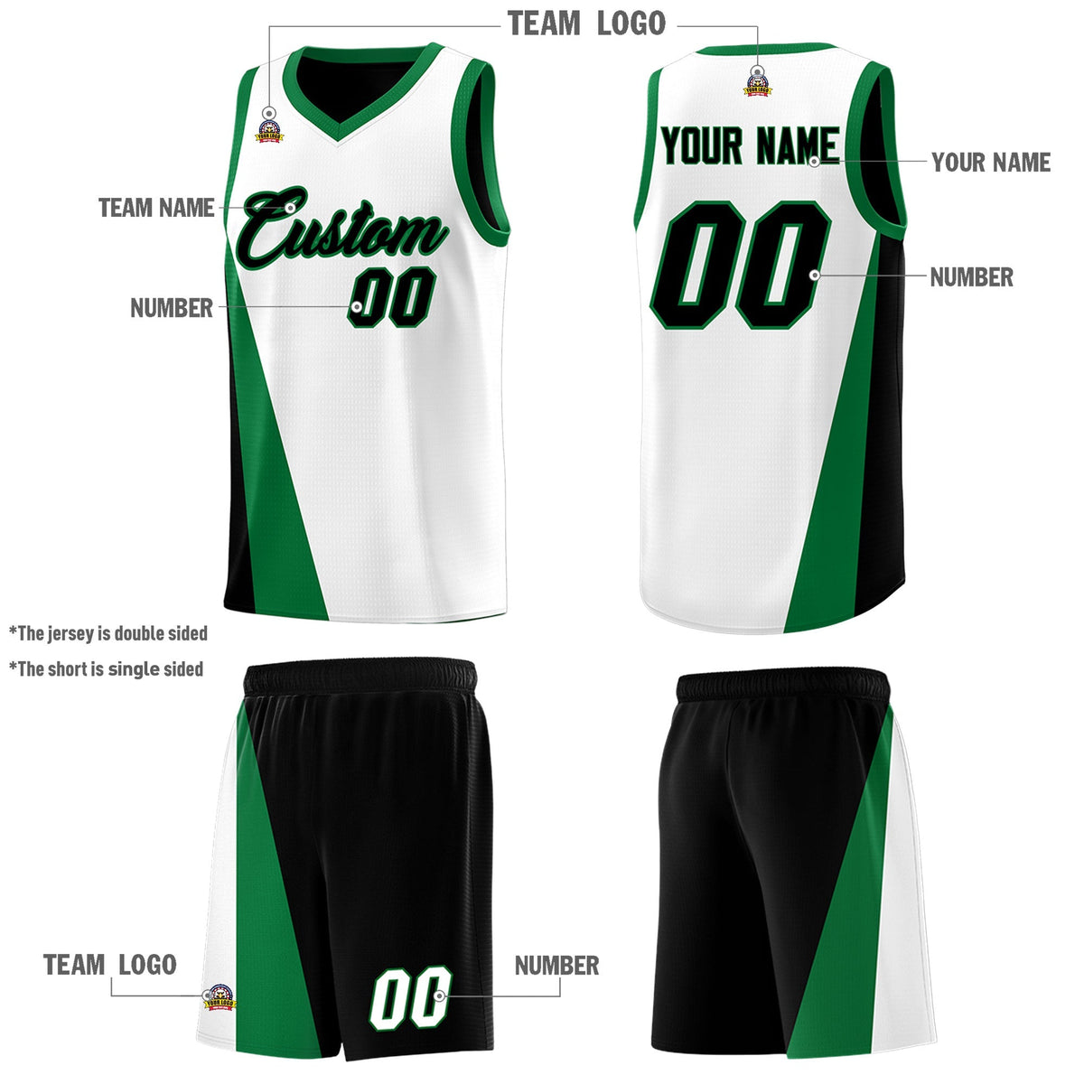 Custom White Black Slanting Two Lines Color Block Sports Uniform Basketball Jersey