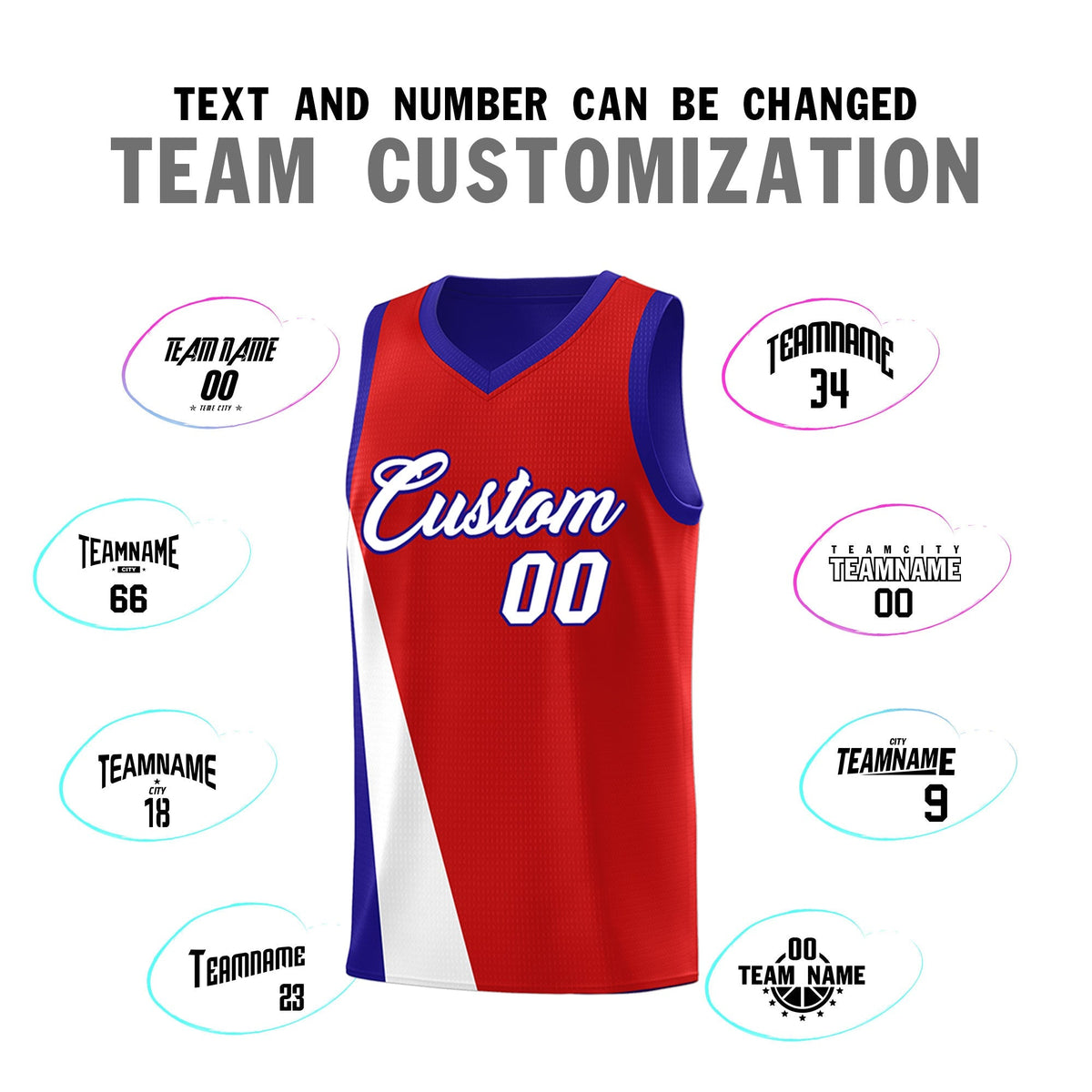 Custom Red Royal Slanting Two Lines Color Block Sports Uniform Basketball Jersey