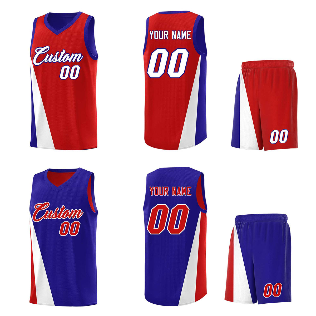 Custom Red Royal Slanting Two Lines Color Block Sports Uniform Basketball Jersey
