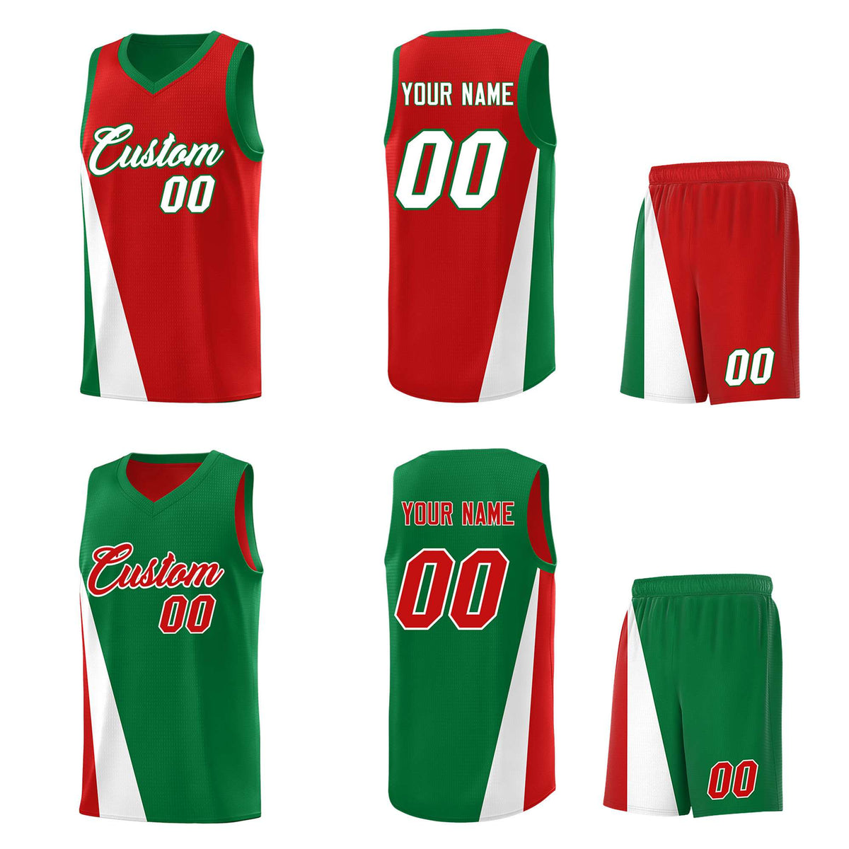 Custom Red Kelly Green Slanting Two Lines Color Block Sports Uniform Basketball Jersey