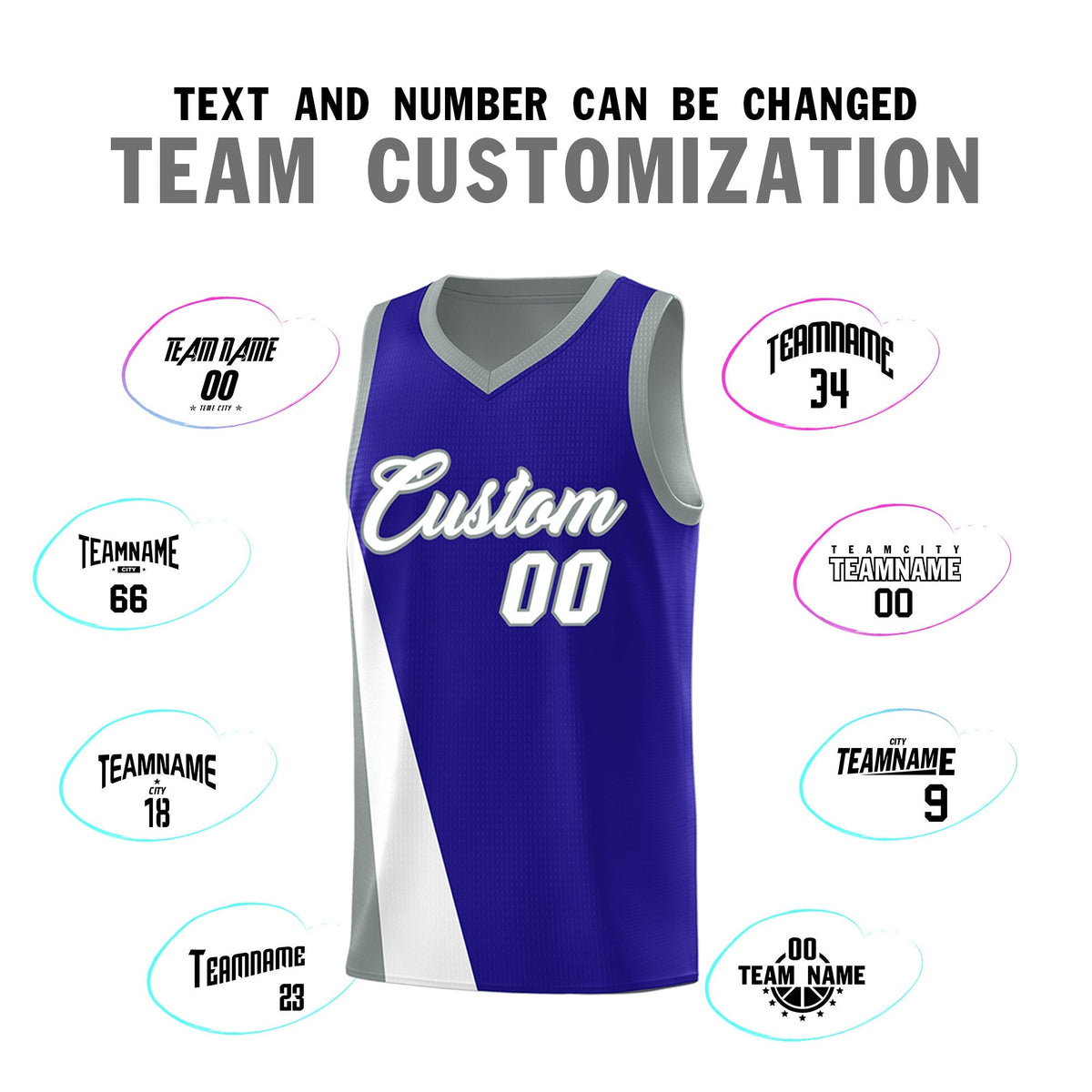 Custom Royal Gray Slanting Two Lines Color Block Sports Uniform Basketball Jersey