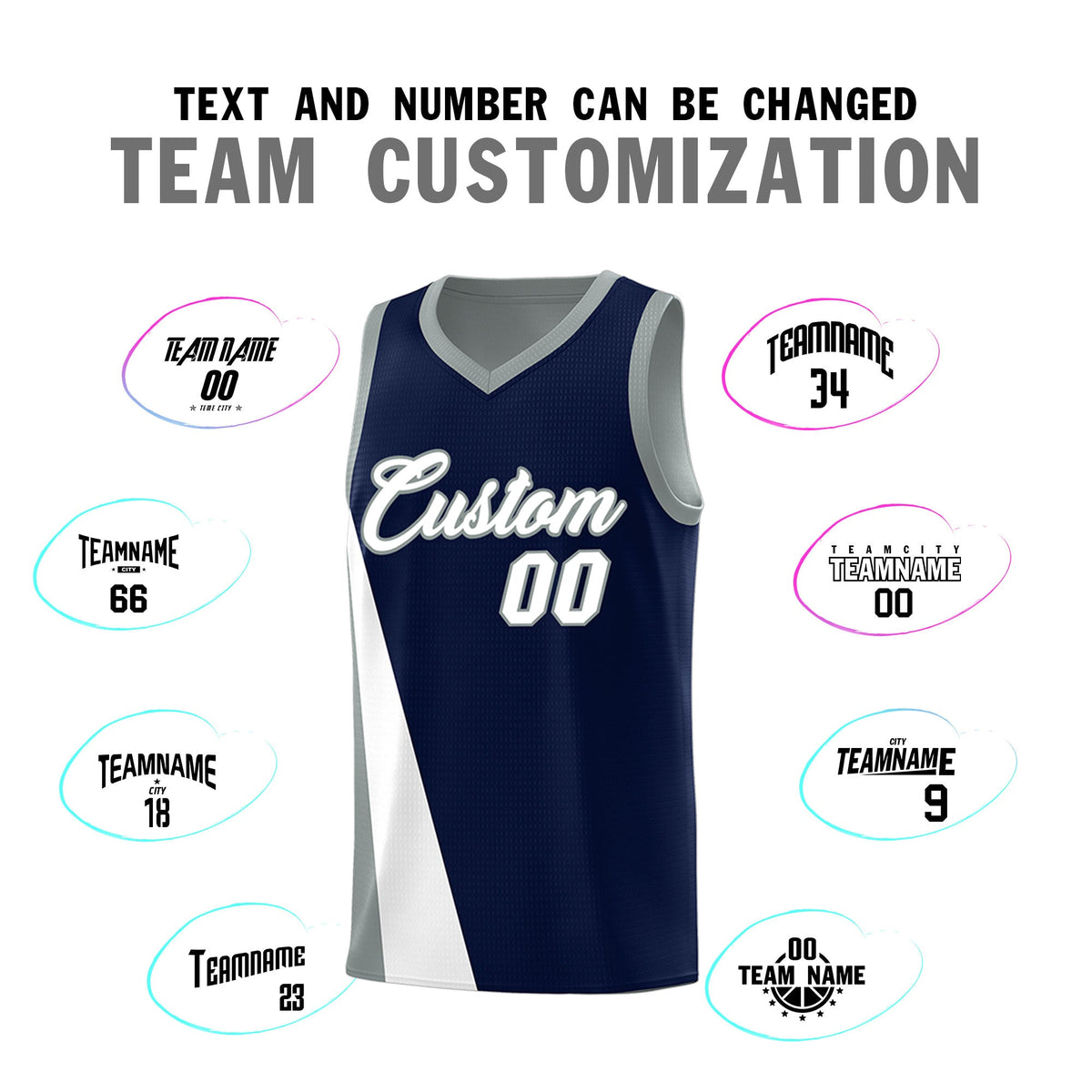 Custom Navy Gray Slanting Two Lines Color Block Sports Uniform Basketball Jersey