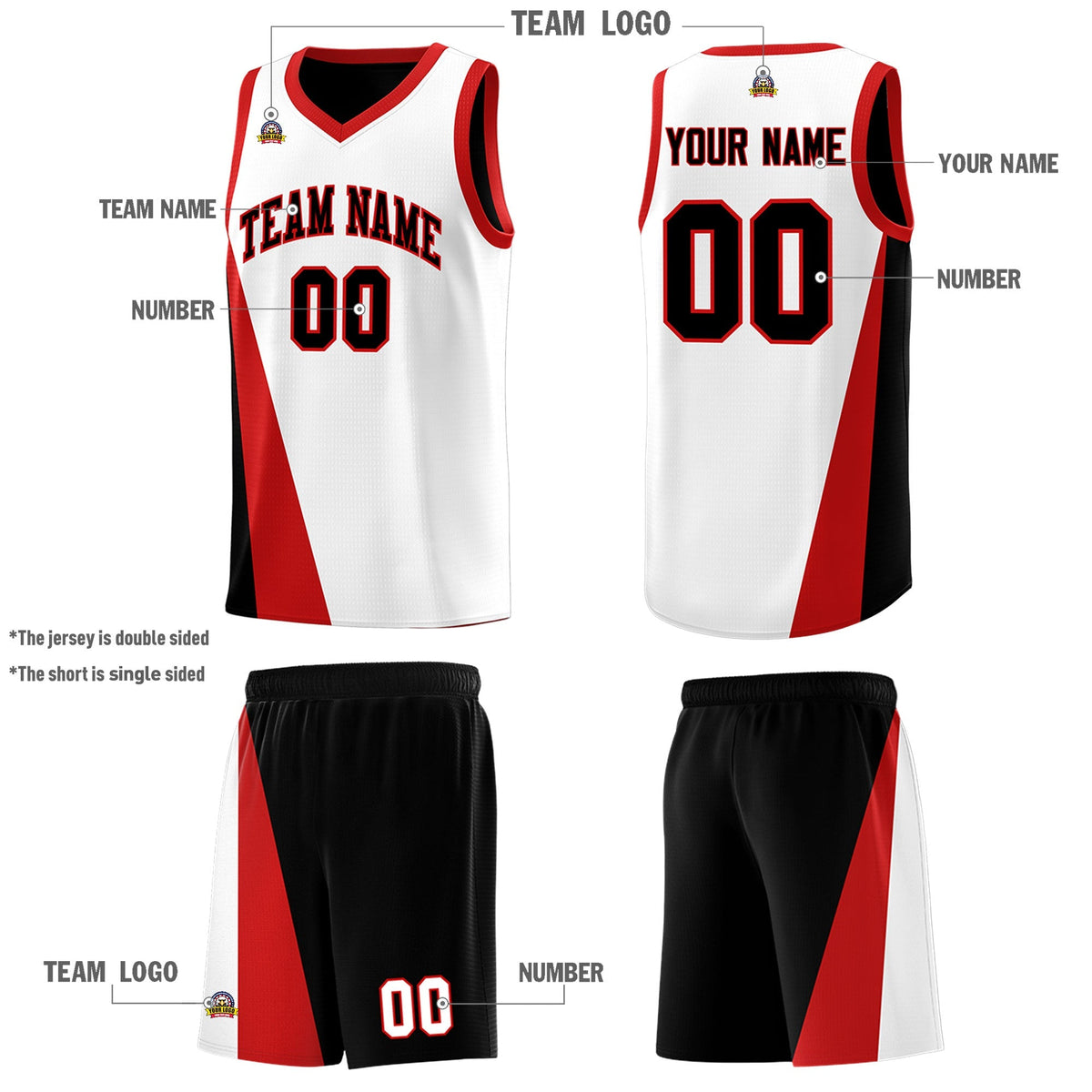 Custom White Black Slanting Two Lines Color Block Sports Uniform Basketball Jersey