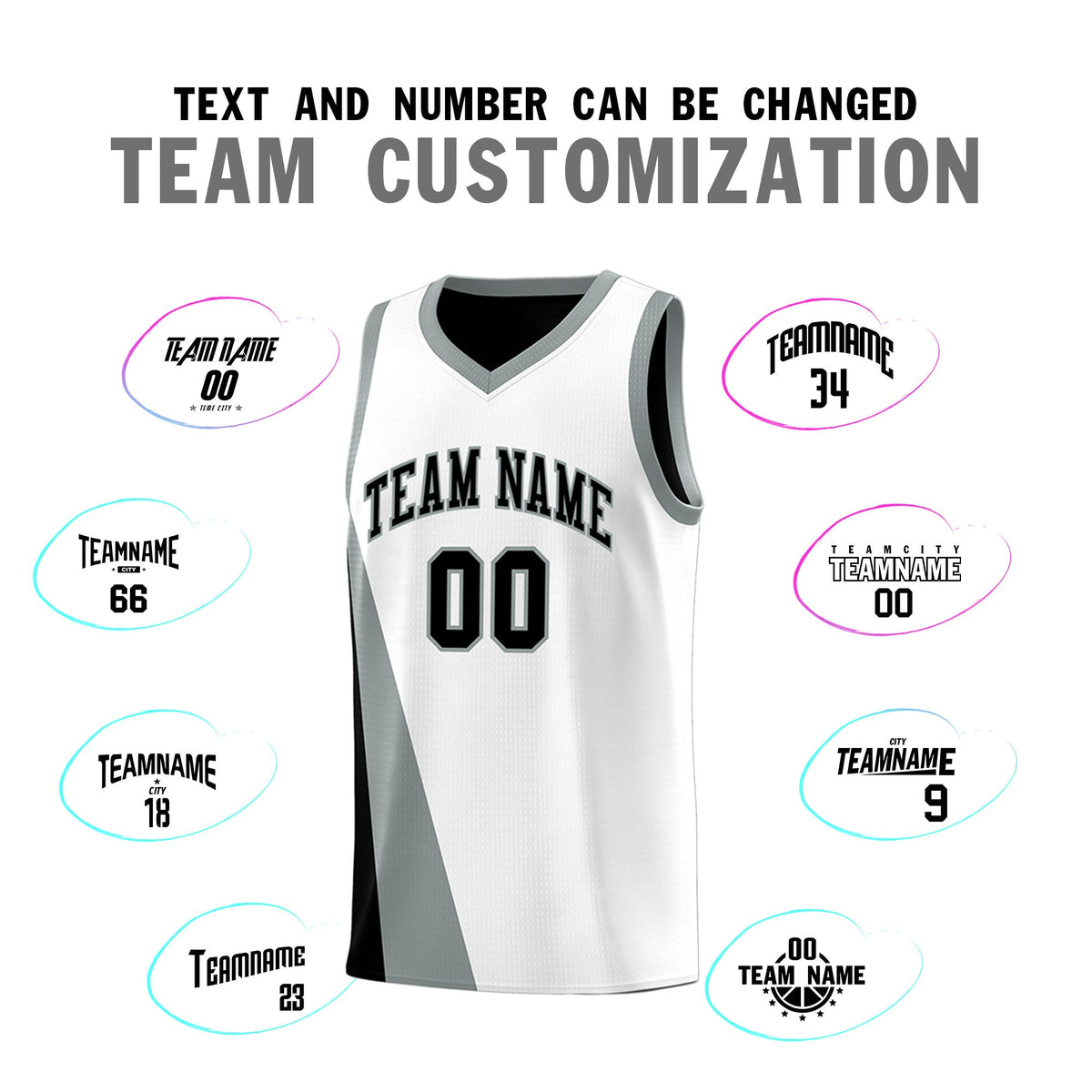 Custom White Black Slanting Two Lines Color Block Sports Uniform Basketball Jersey