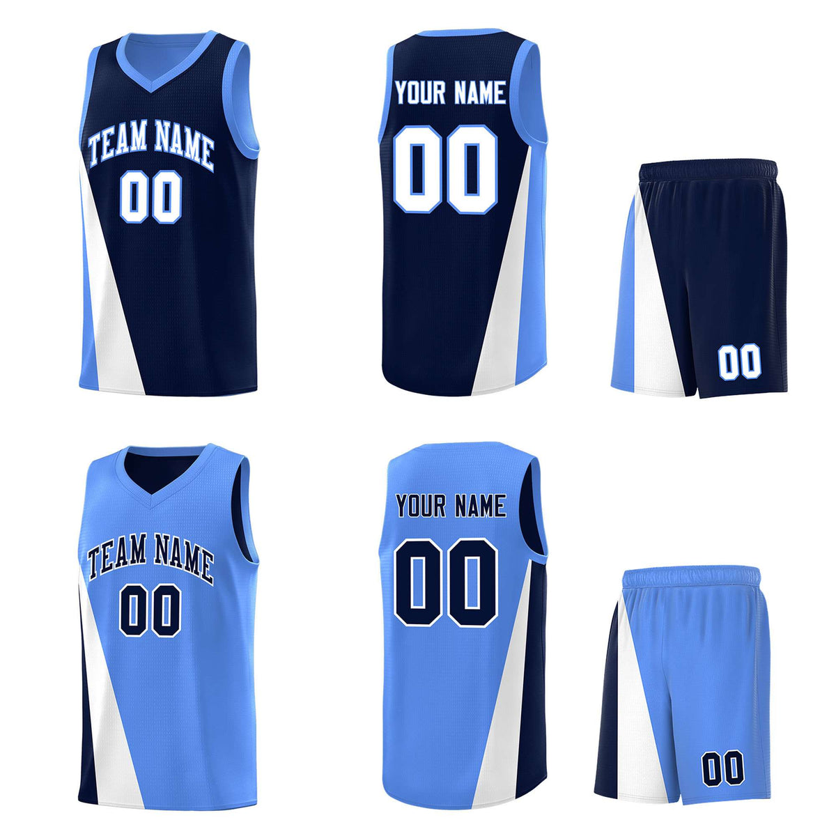 Custom Navy Powder Blue Slanting Two Lines Color Block Sports Uniform Basketball Jersey