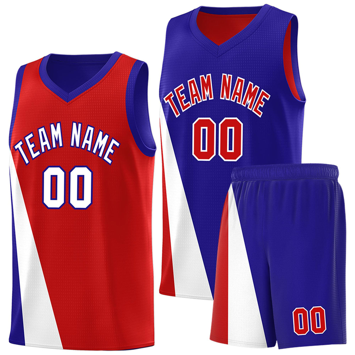 Custom Red Royal Slanting Two Lines Color Block Sports Uniform Basketball Jersey